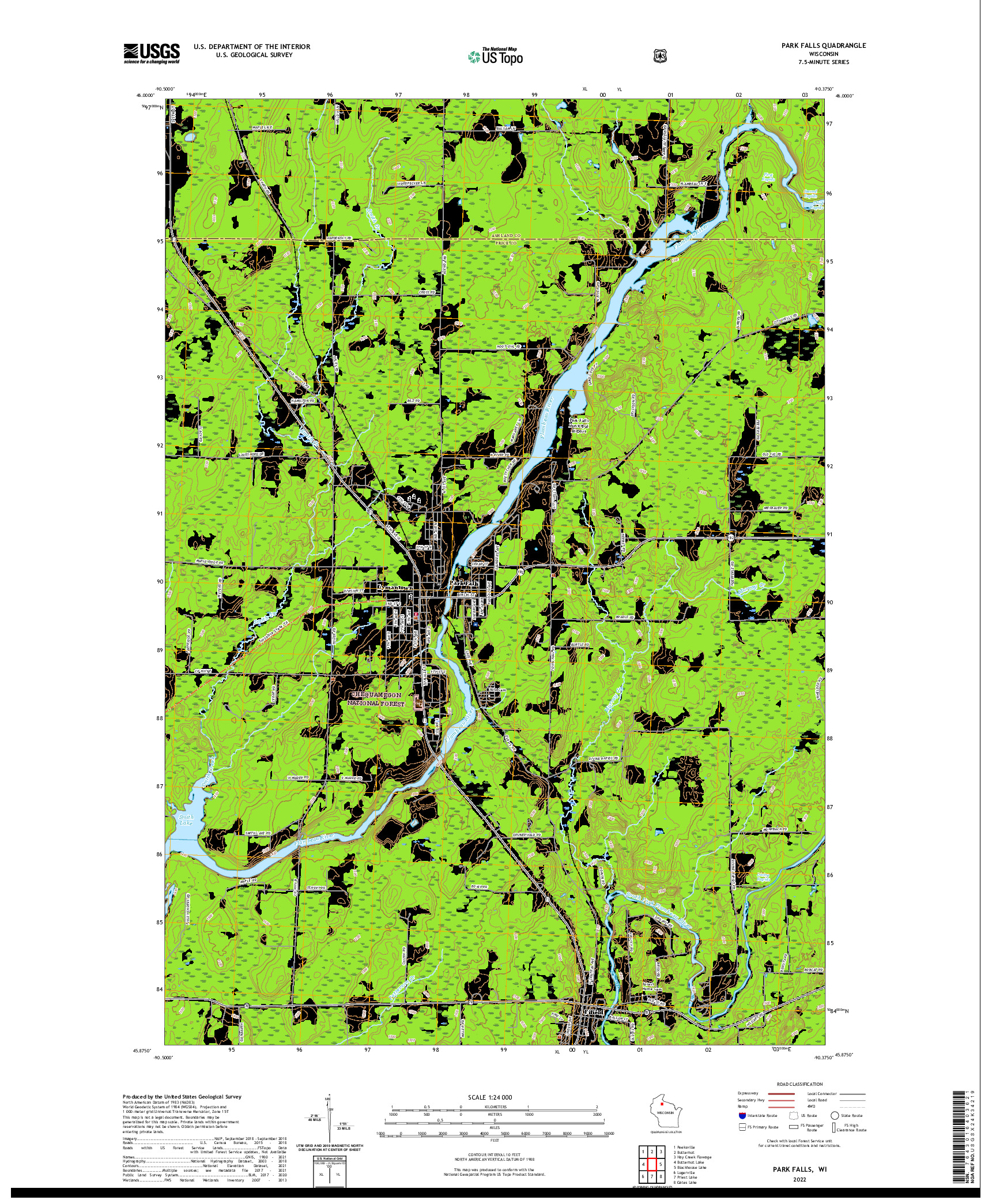 US TOPO 7.5-MINUTE MAP FOR PARK FALLS, WI