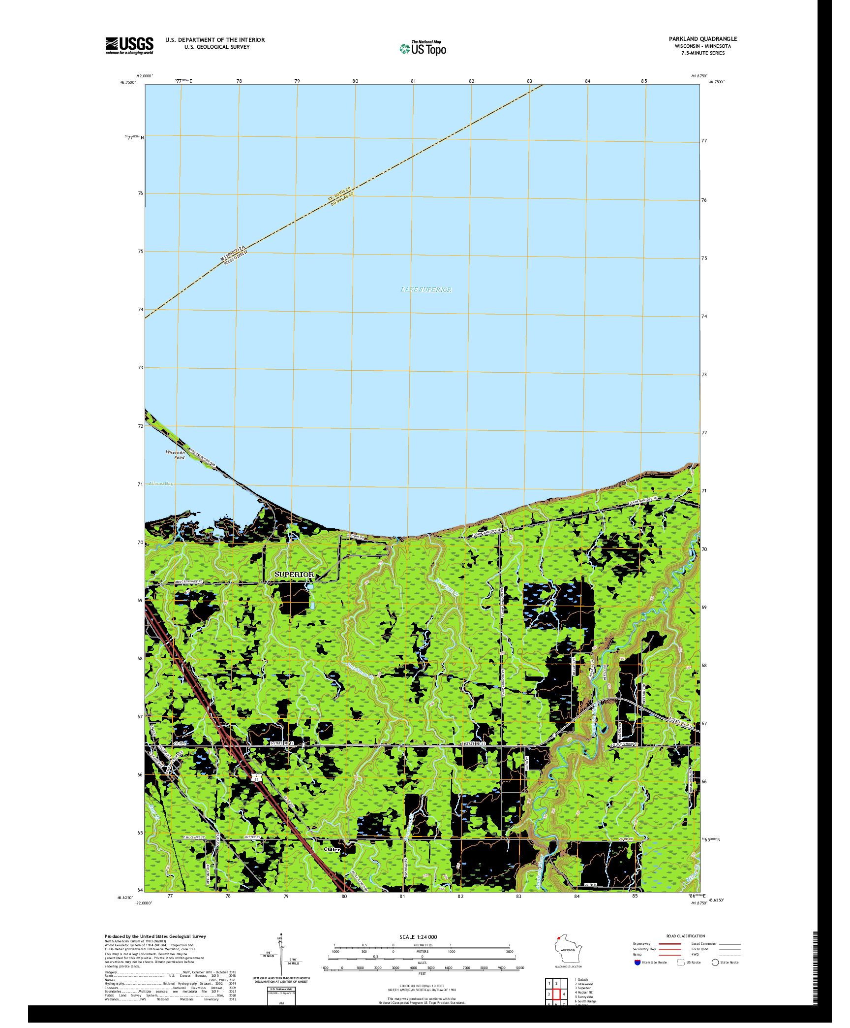 US TOPO 7.5-MINUTE MAP FOR PARKLAND, WI,MN