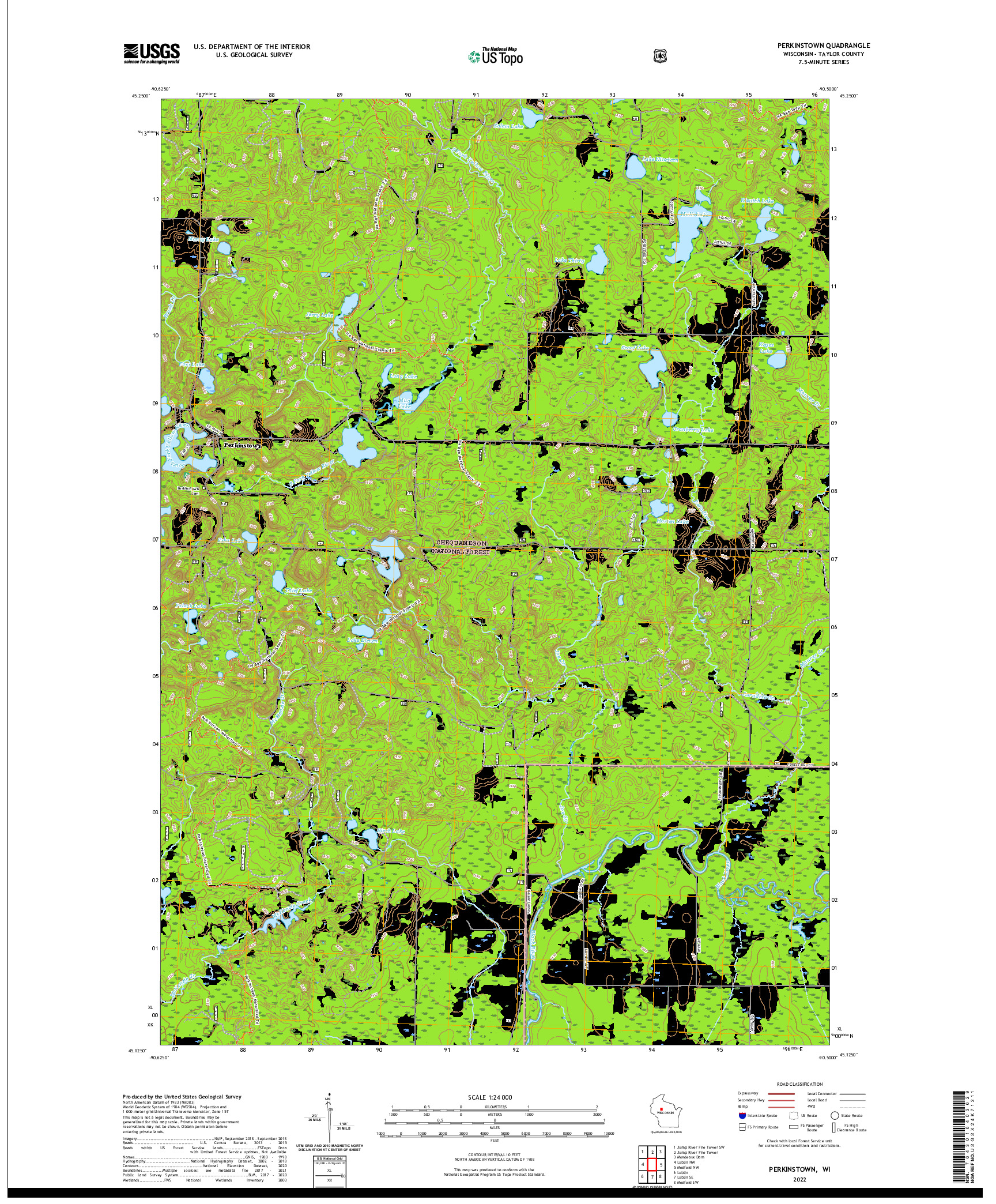 US TOPO 7.5-MINUTE MAP FOR PERKINSTOWN, WI