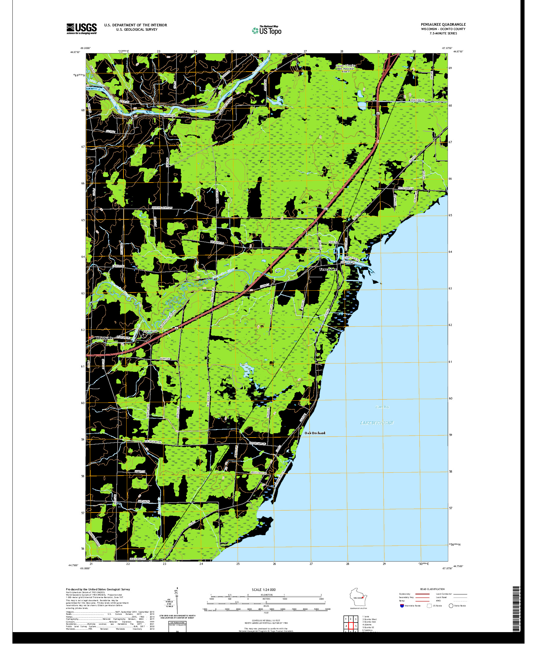US TOPO 7.5-MINUTE MAP FOR PENSAUKEE, WI