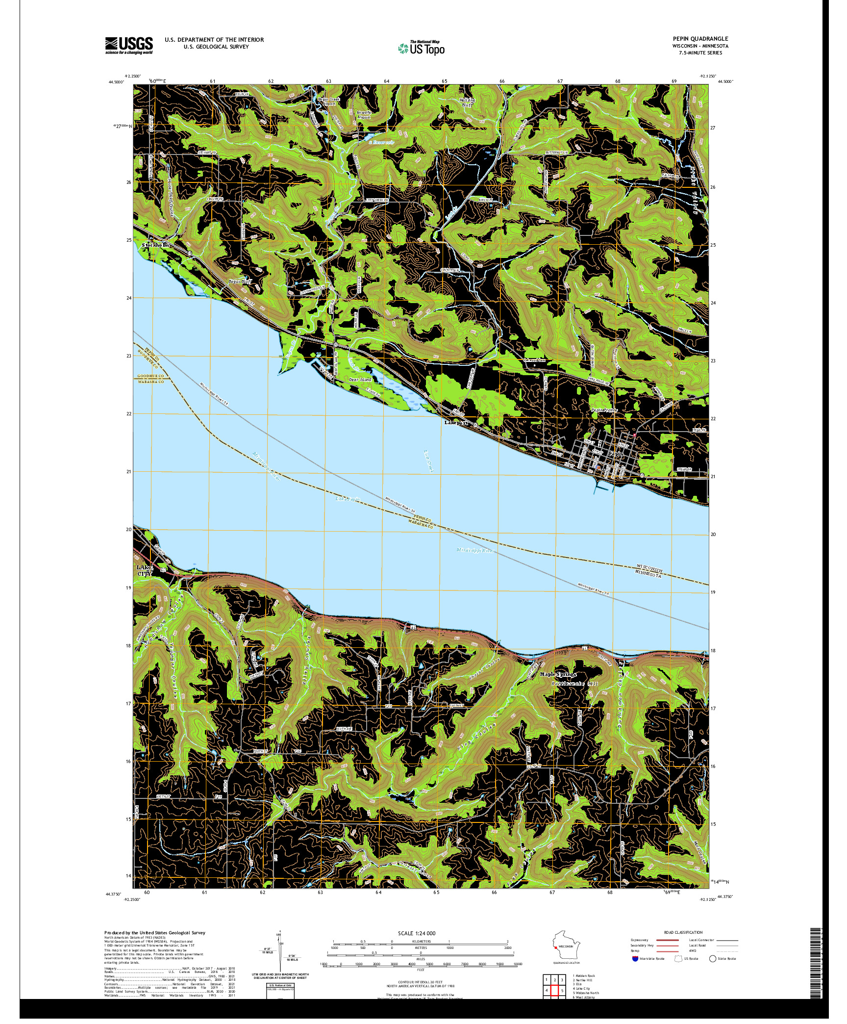 US TOPO 7.5-MINUTE MAP FOR PEPIN, WI,MN
