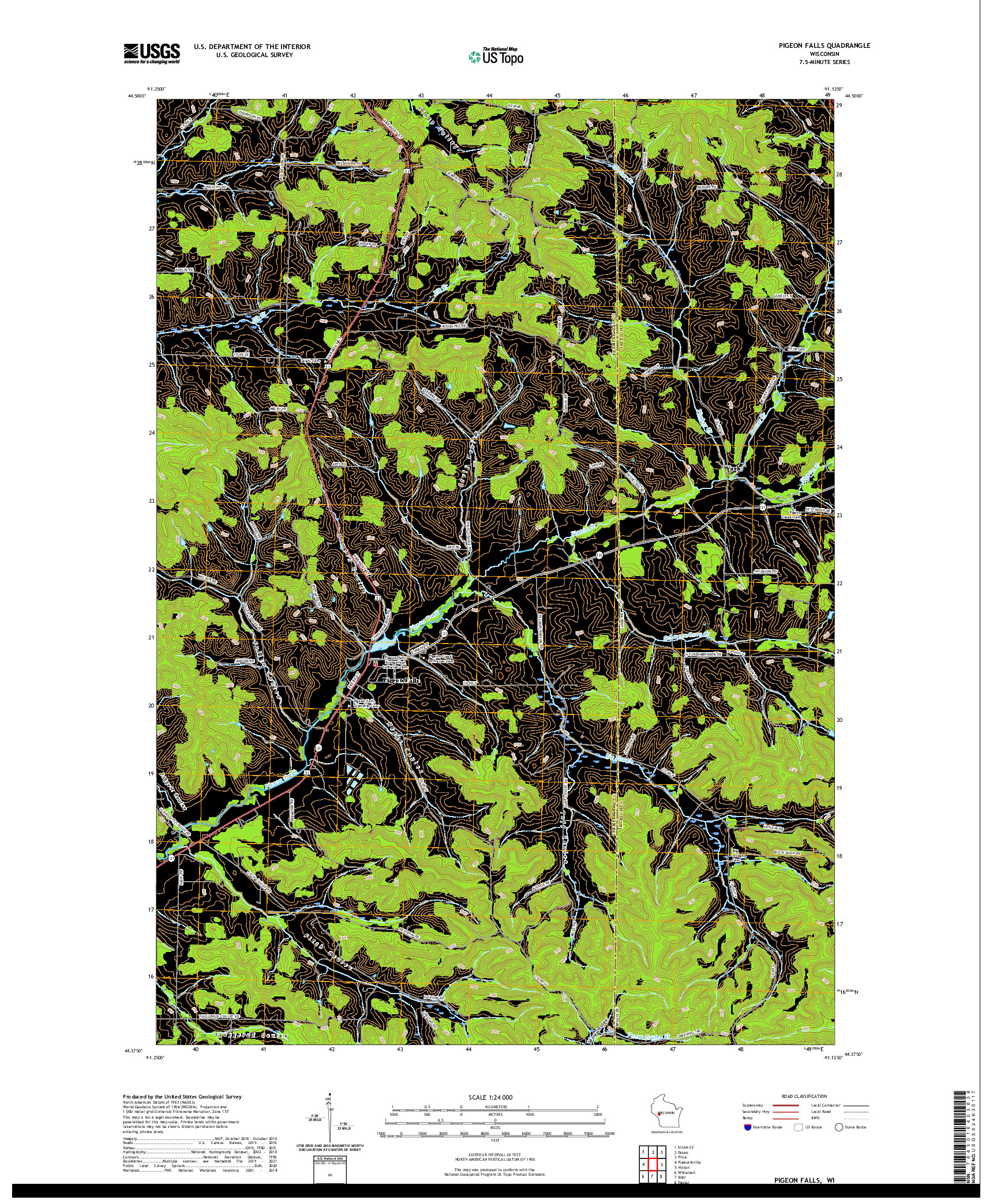 US TOPO 7.5-MINUTE MAP FOR PIGEON FALLS, WI