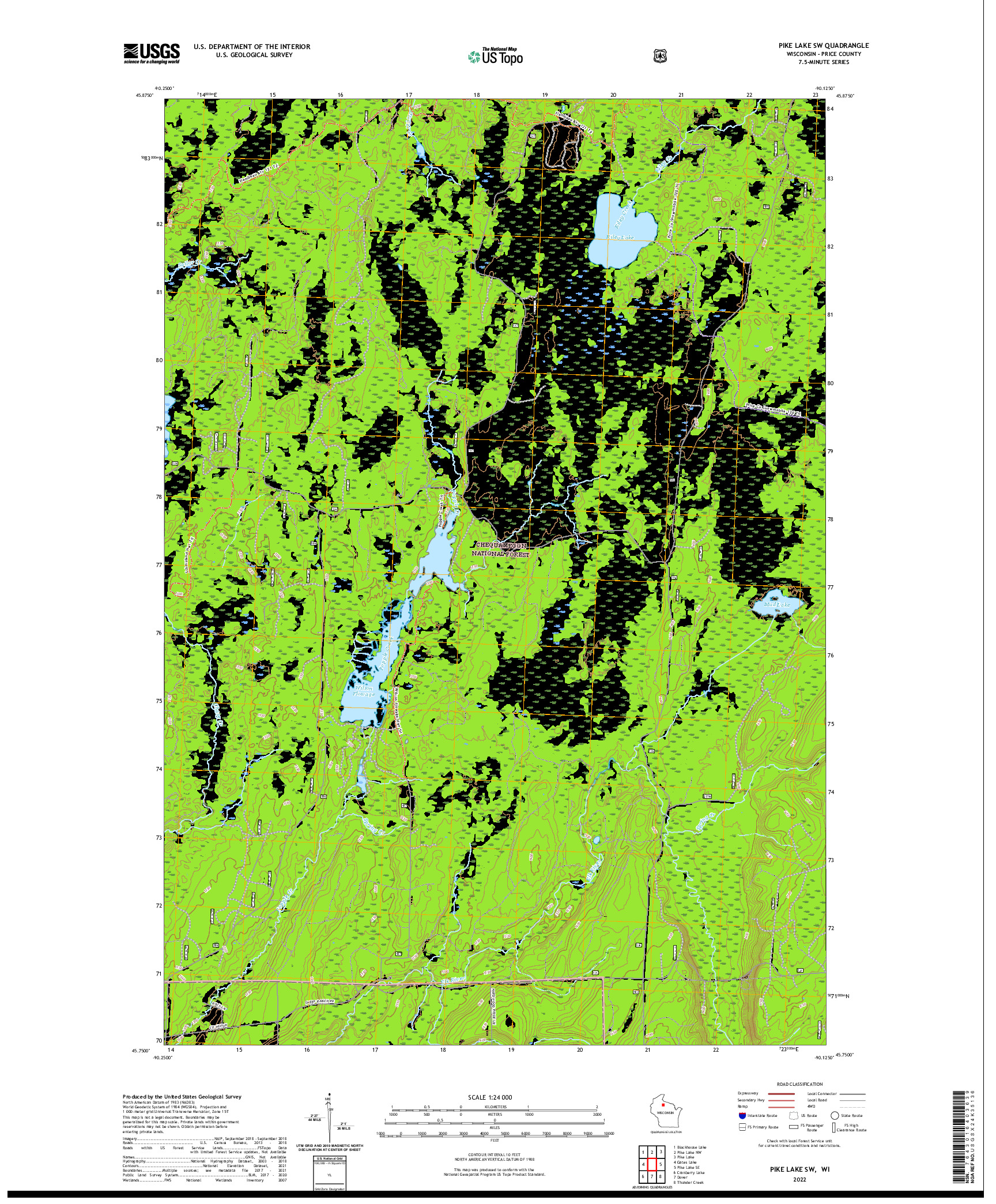 US TOPO 7.5-MINUTE MAP FOR PIKE LAKE SW, WI