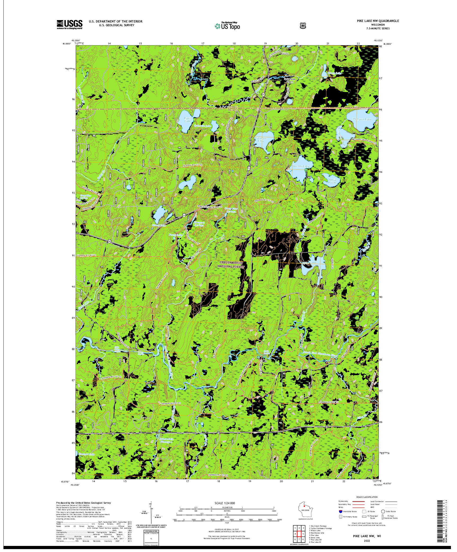 US TOPO 7.5-MINUTE MAP FOR PIKE LAKE NW, WI