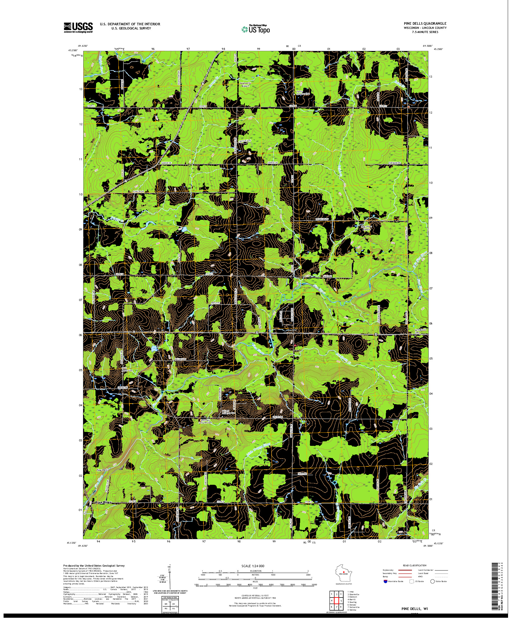 US TOPO 7.5-MINUTE MAP FOR PINE DELLS, WI