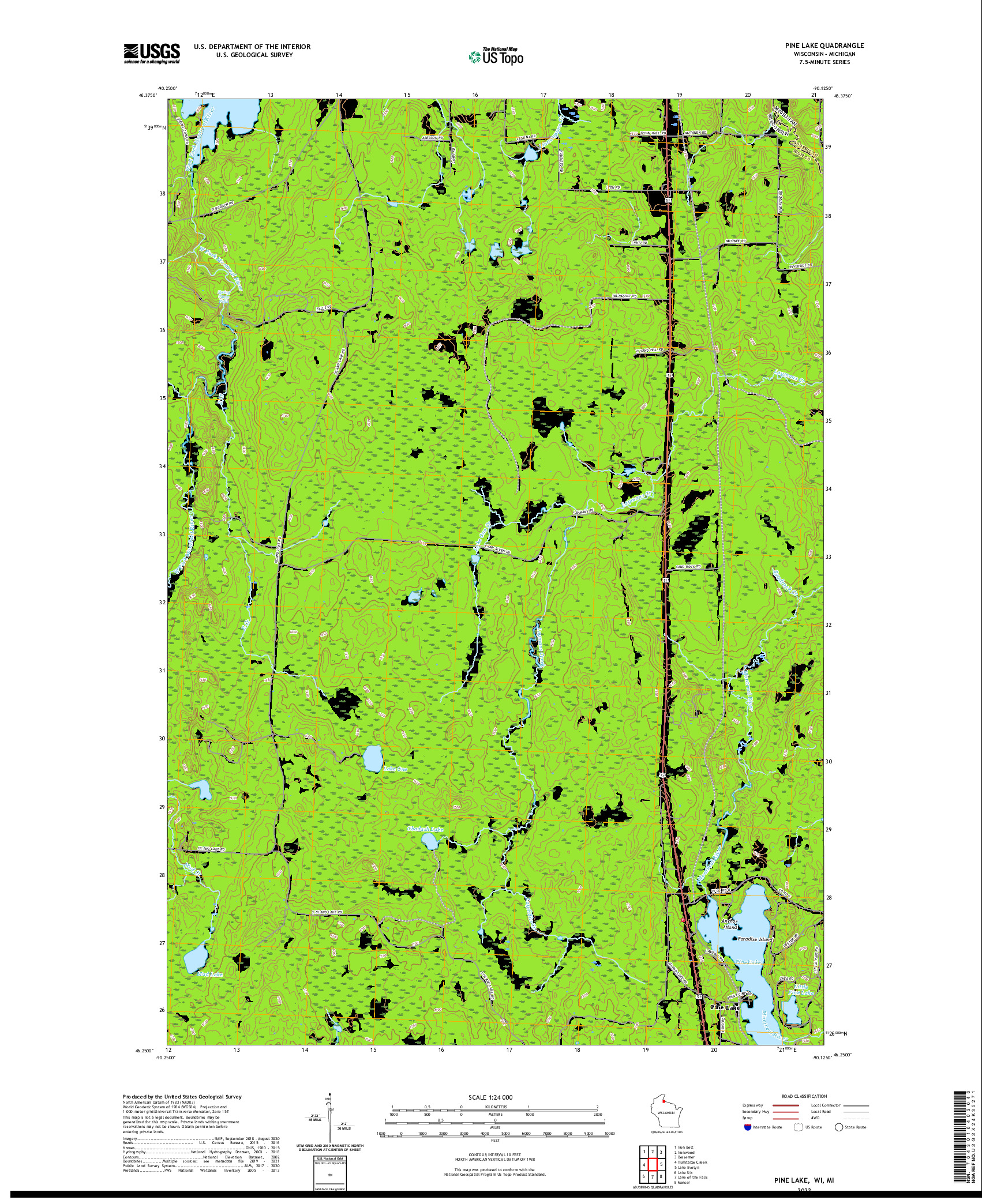 US TOPO 7.5-MINUTE MAP FOR PINE LAKE, WI,MI