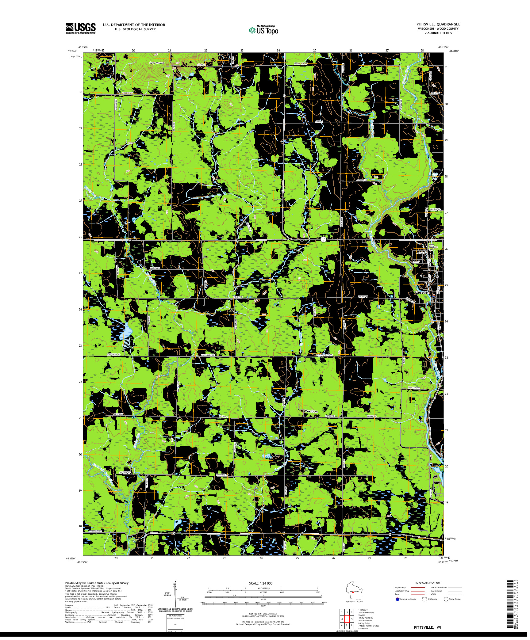 US TOPO 7.5-MINUTE MAP FOR PITTSVILLE, WI