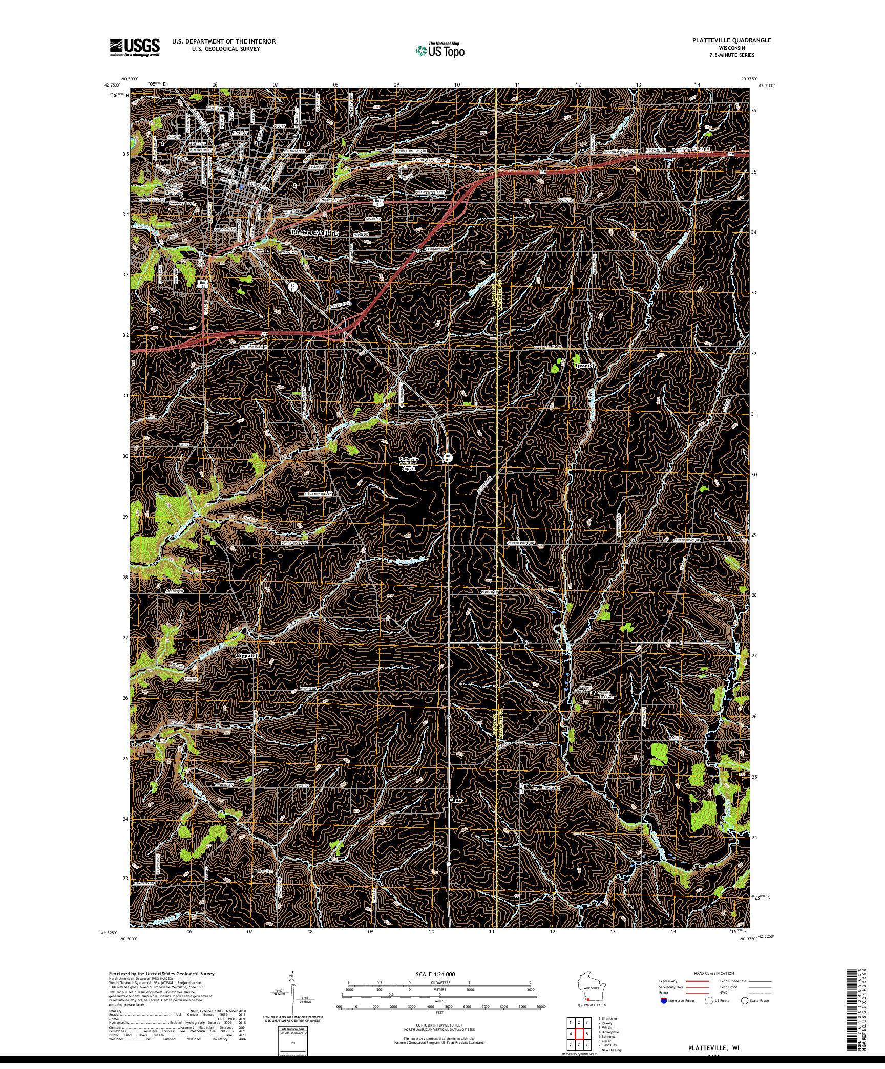 US TOPO 7.5-MINUTE MAP FOR PLATTEVILLE, WI