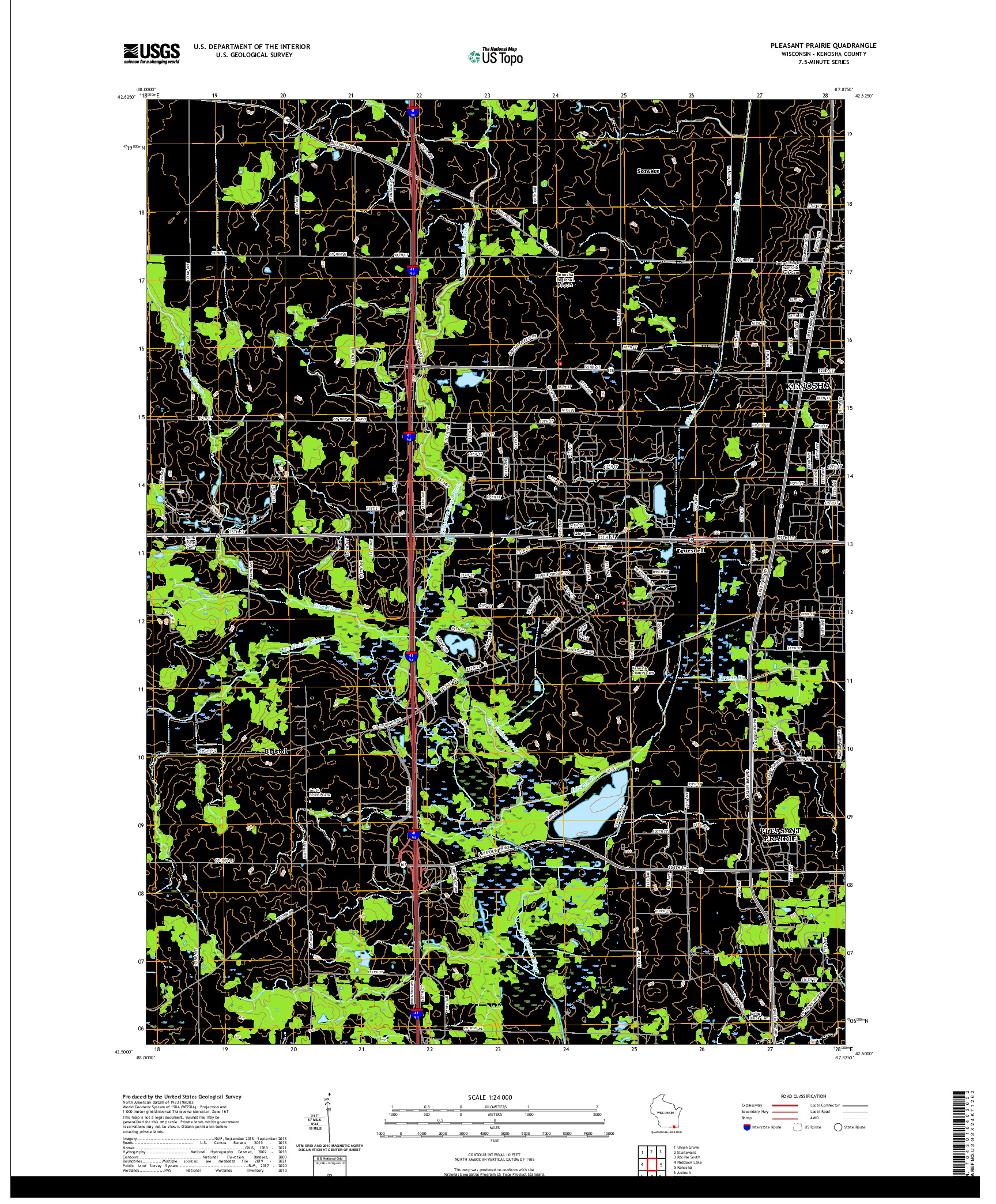 US TOPO 7.5-MINUTE MAP FOR PLEASANT PRAIRIE, WI