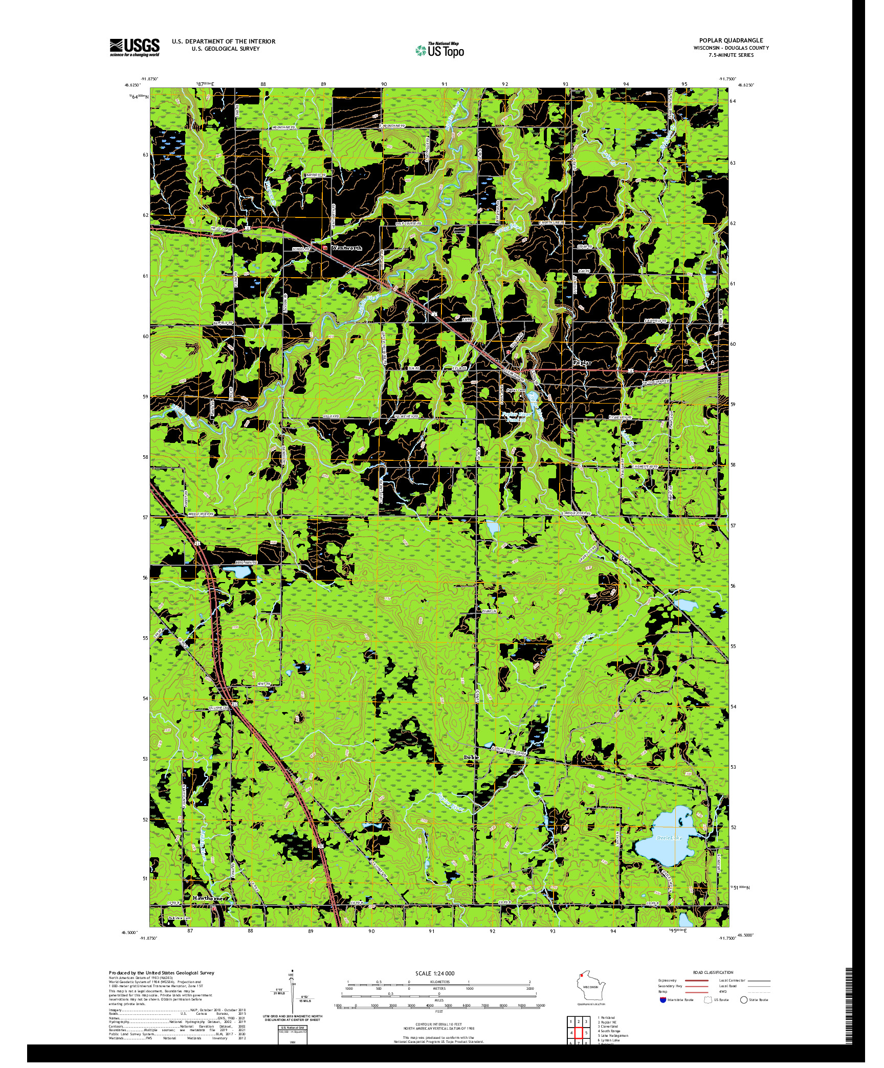 US TOPO 7.5-MINUTE MAP FOR POPLAR, WI