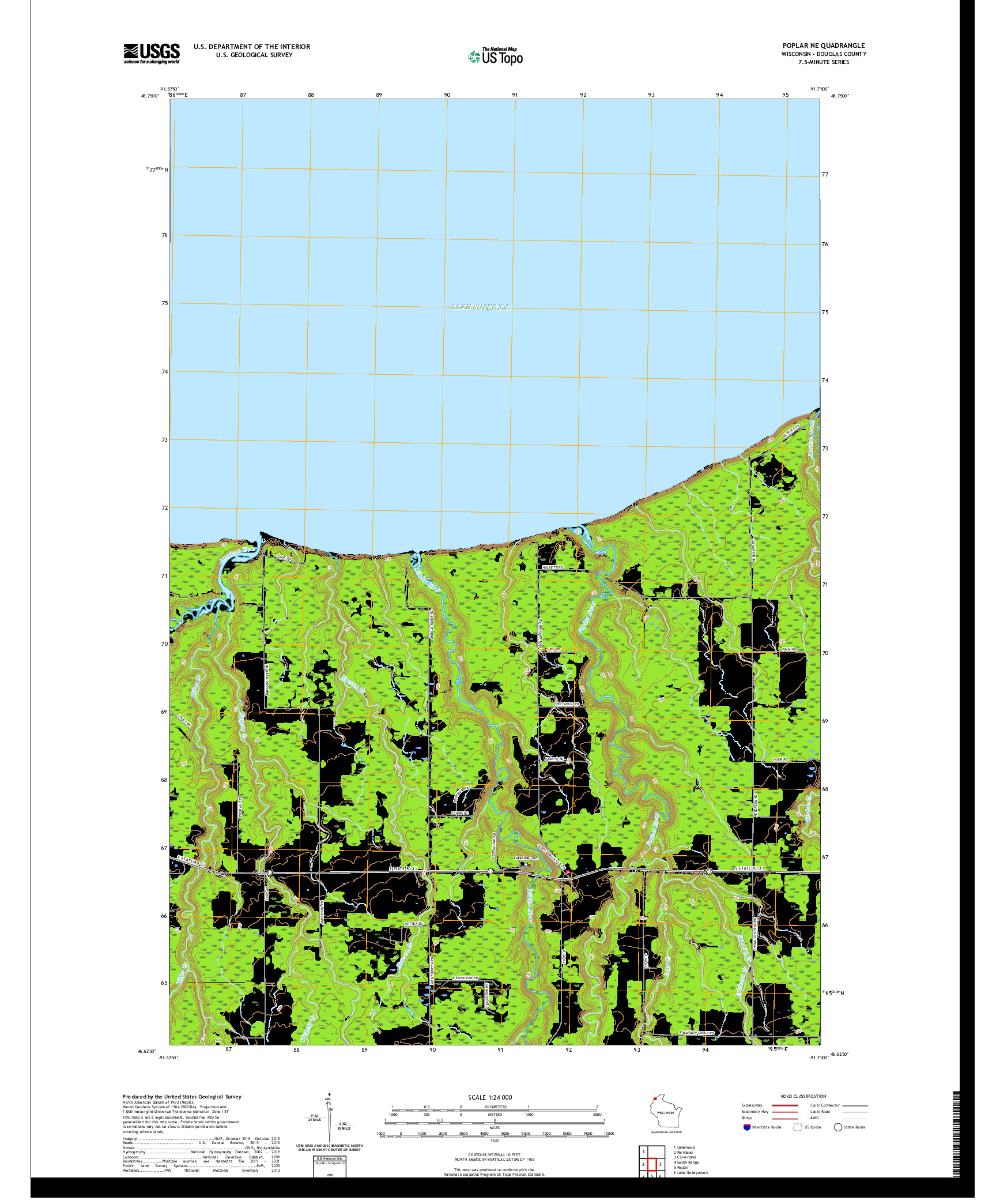 US TOPO 7.5-MINUTE MAP FOR POPLAR NE, WI