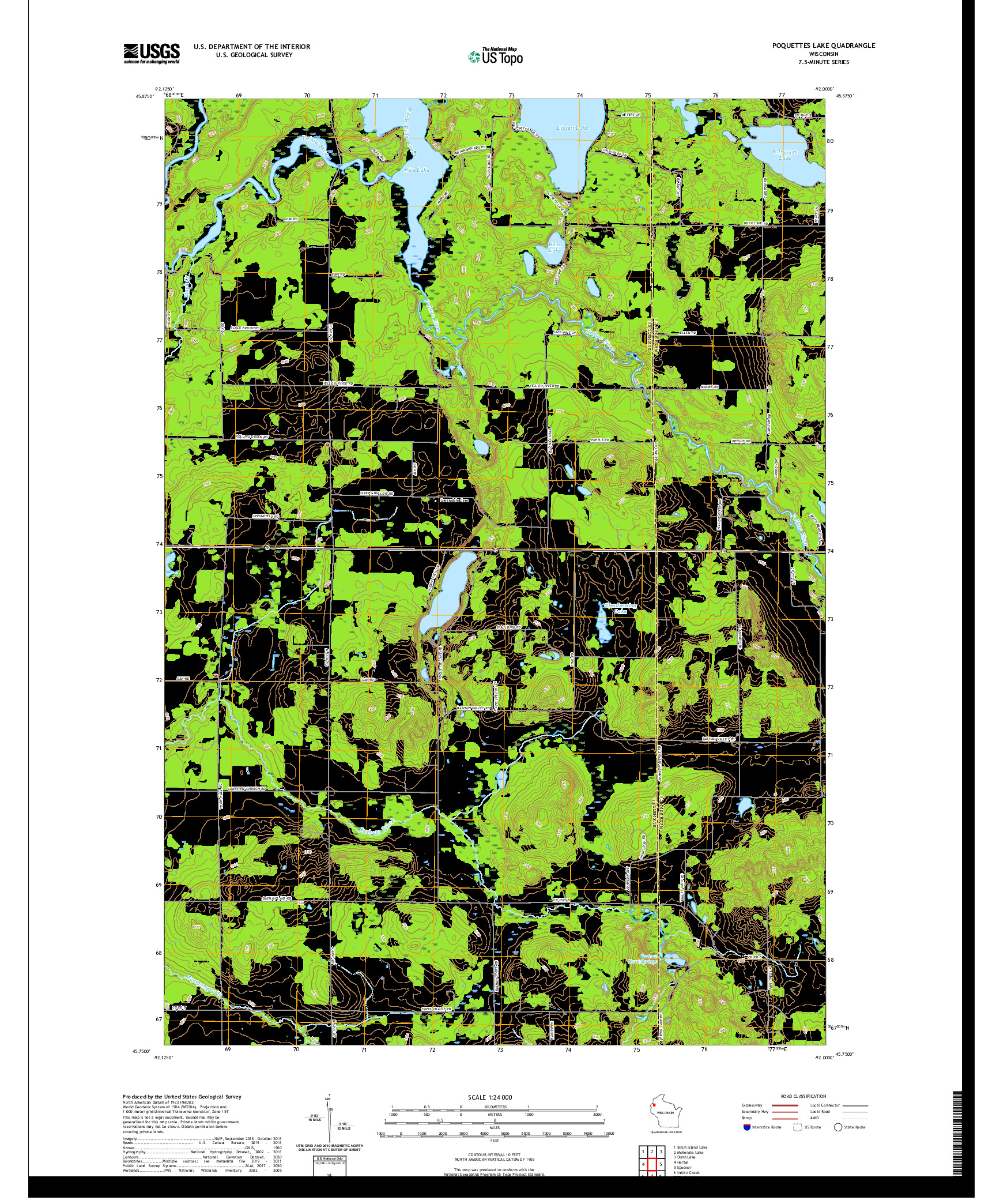 US TOPO 7.5-MINUTE MAP FOR POQUETTES LAKE, WI