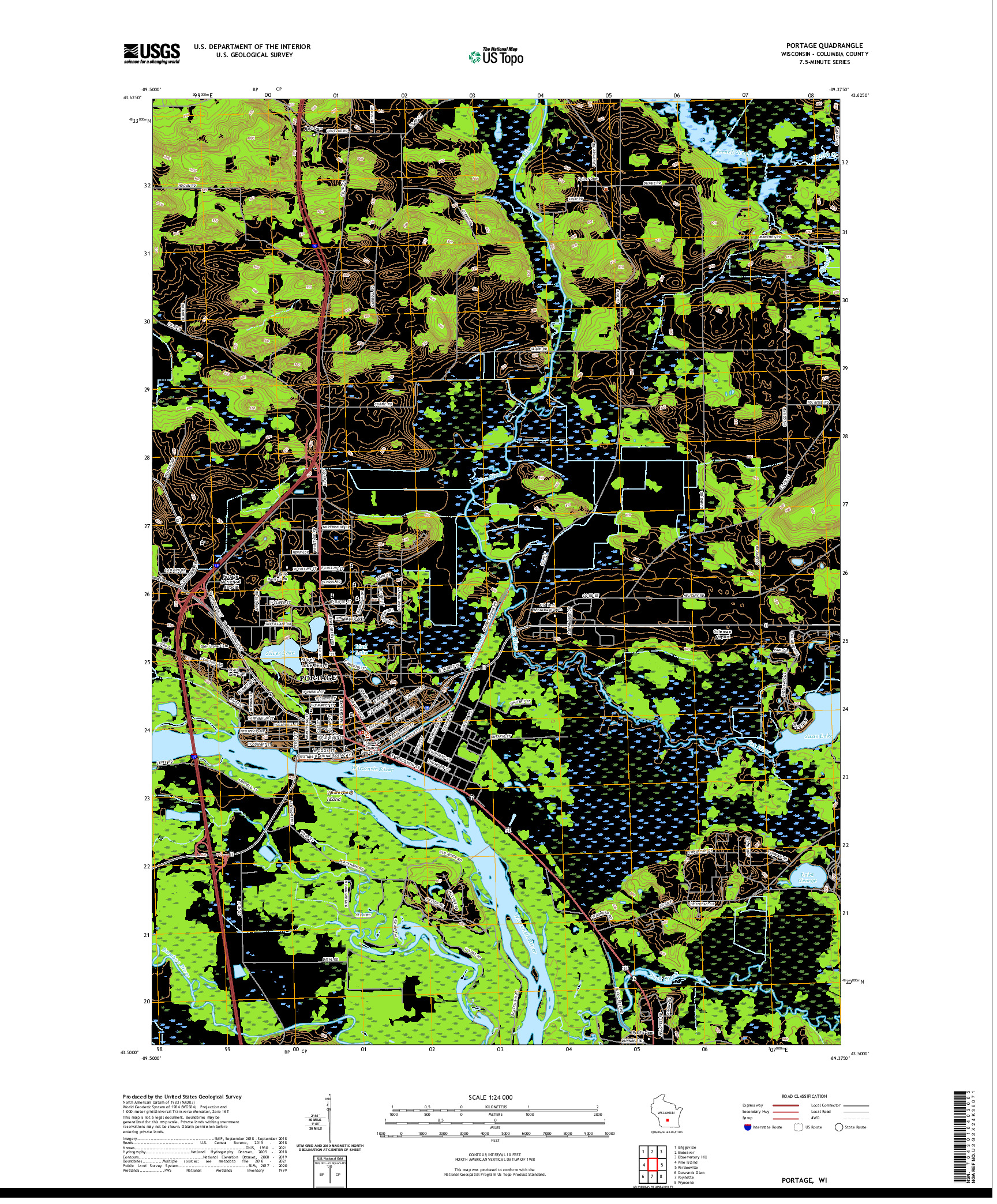 US TOPO 7.5-MINUTE MAP FOR PORTAGE, WI