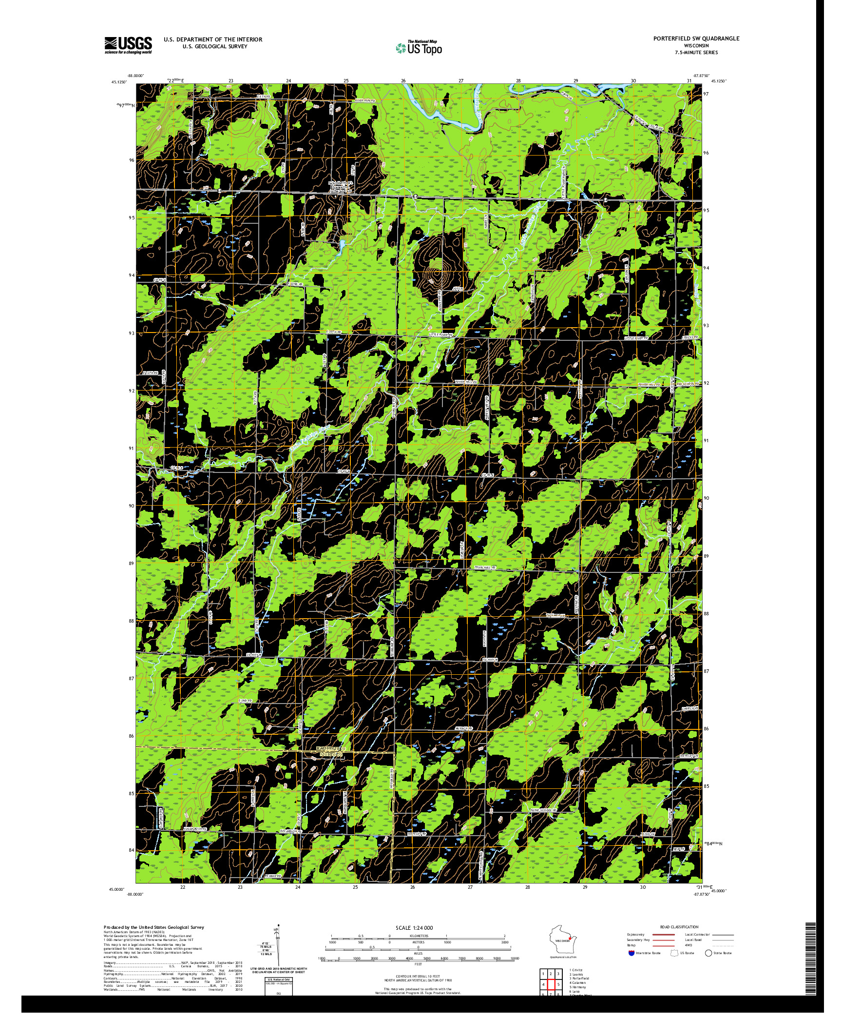 US TOPO 7.5-MINUTE MAP FOR PORTERFIELD SW, WI