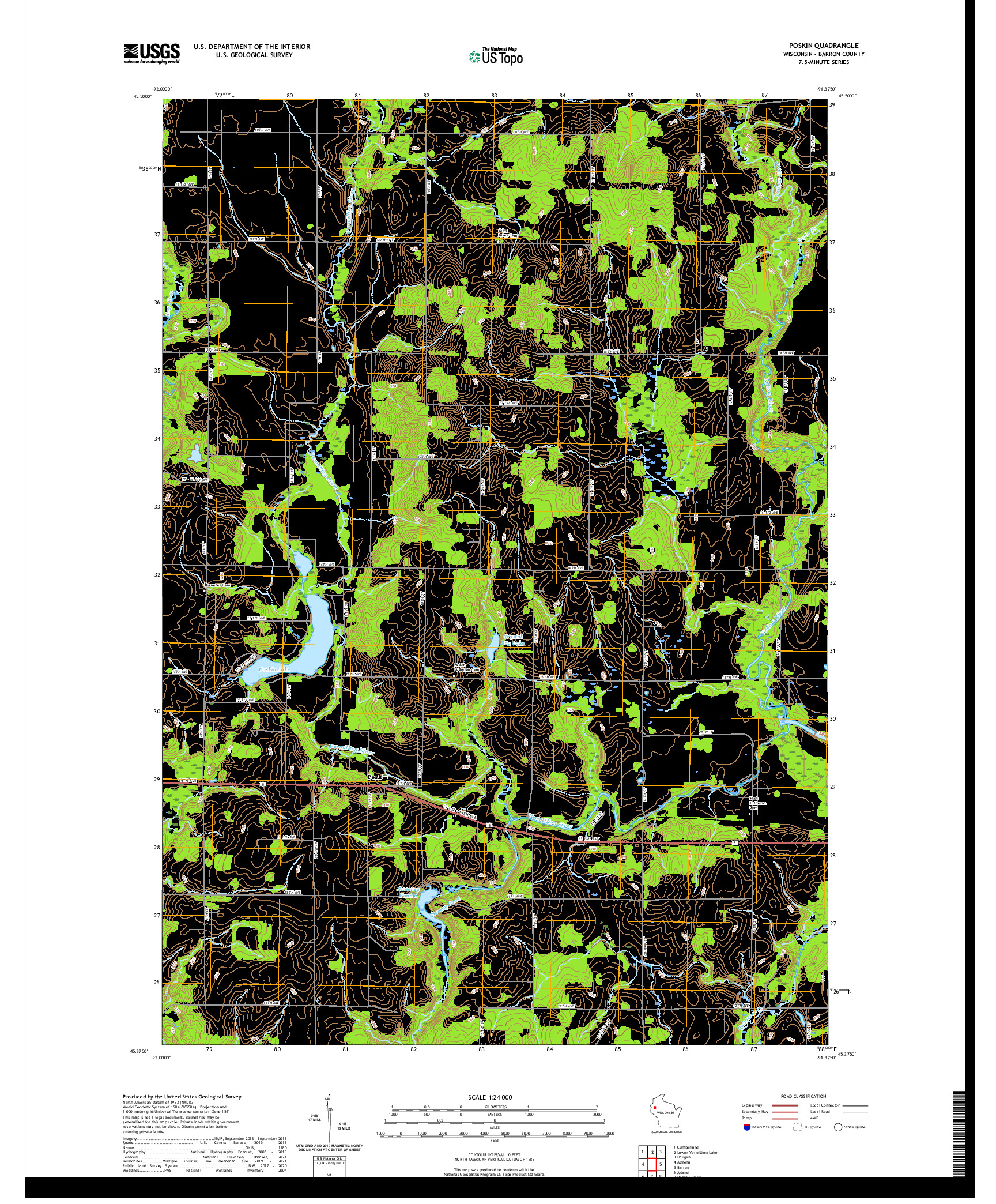 US TOPO 7.5-MINUTE MAP FOR POSKIN, WI