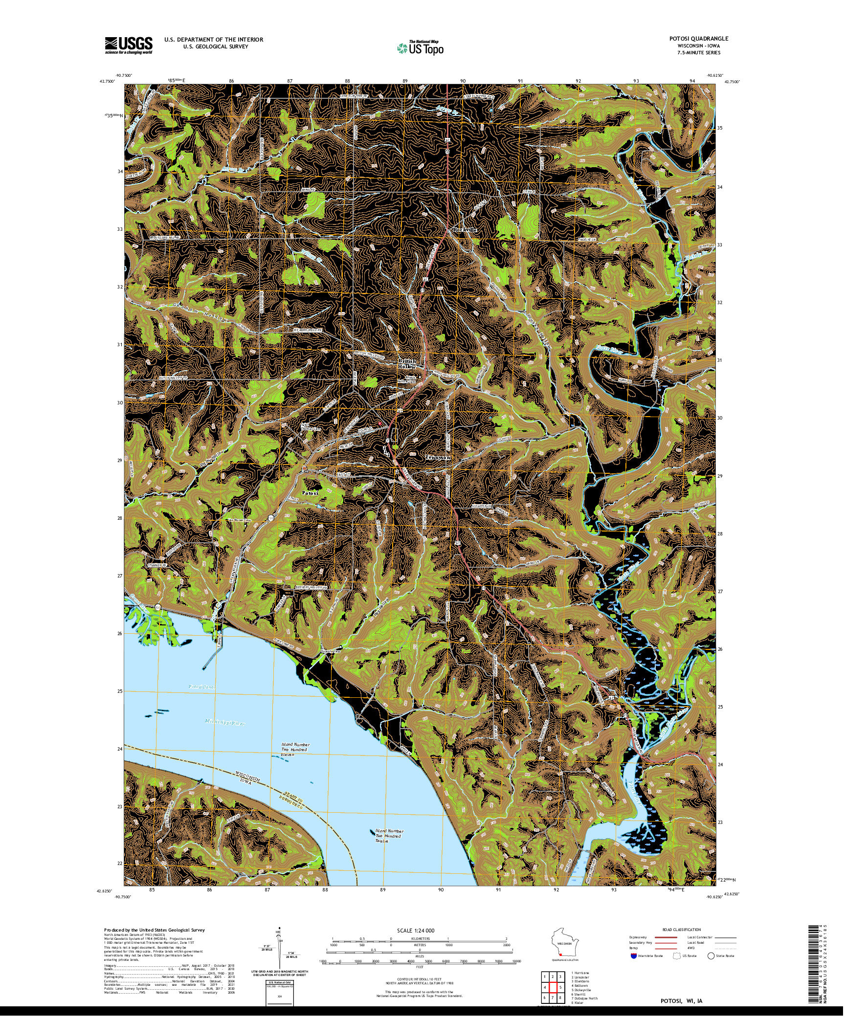 US TOPO 7.5-MINUTE MAP FOR POTOSI, WI,IA