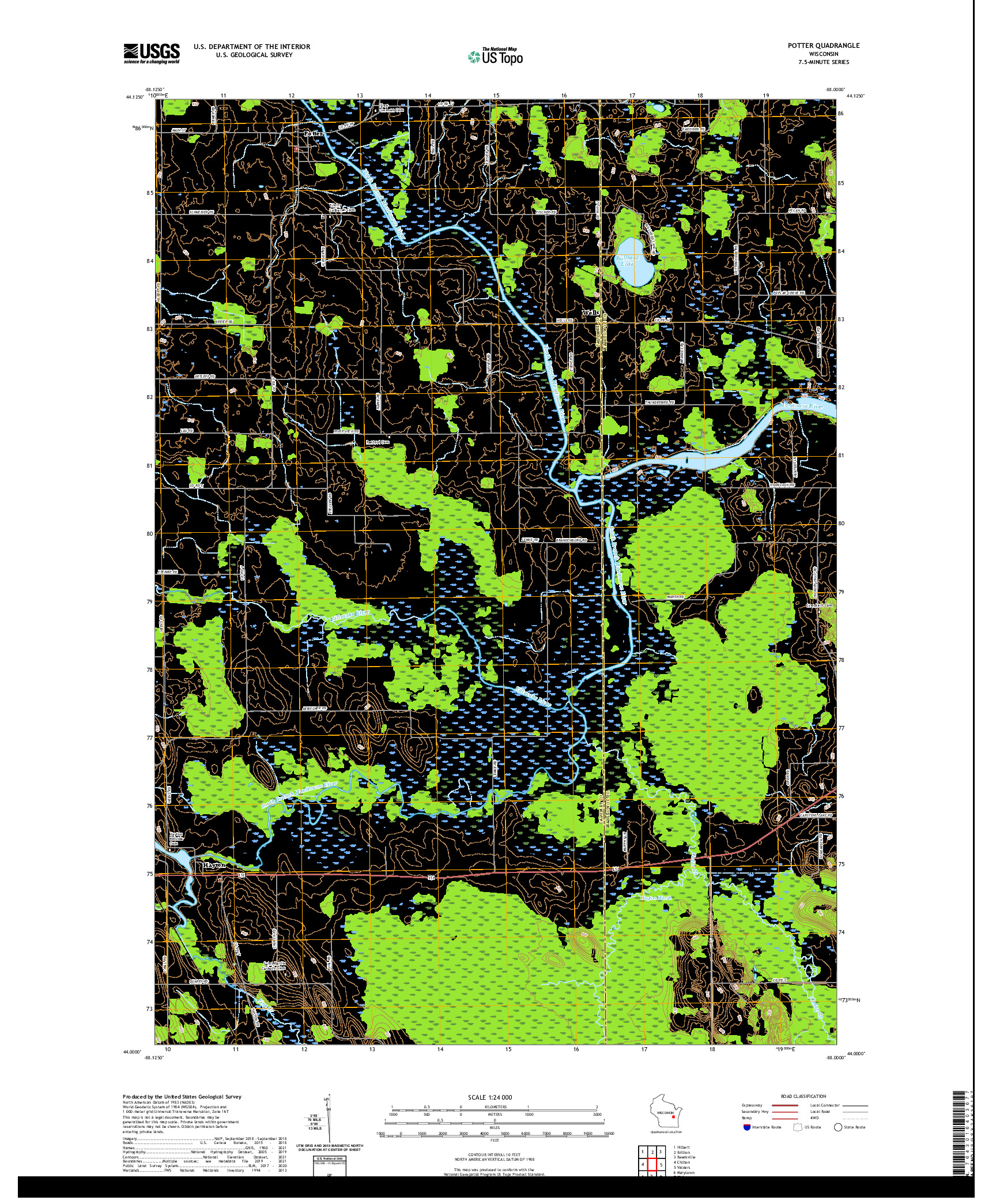 US TOPO 7.5-MINUTE MAP FOR POTTER, WI