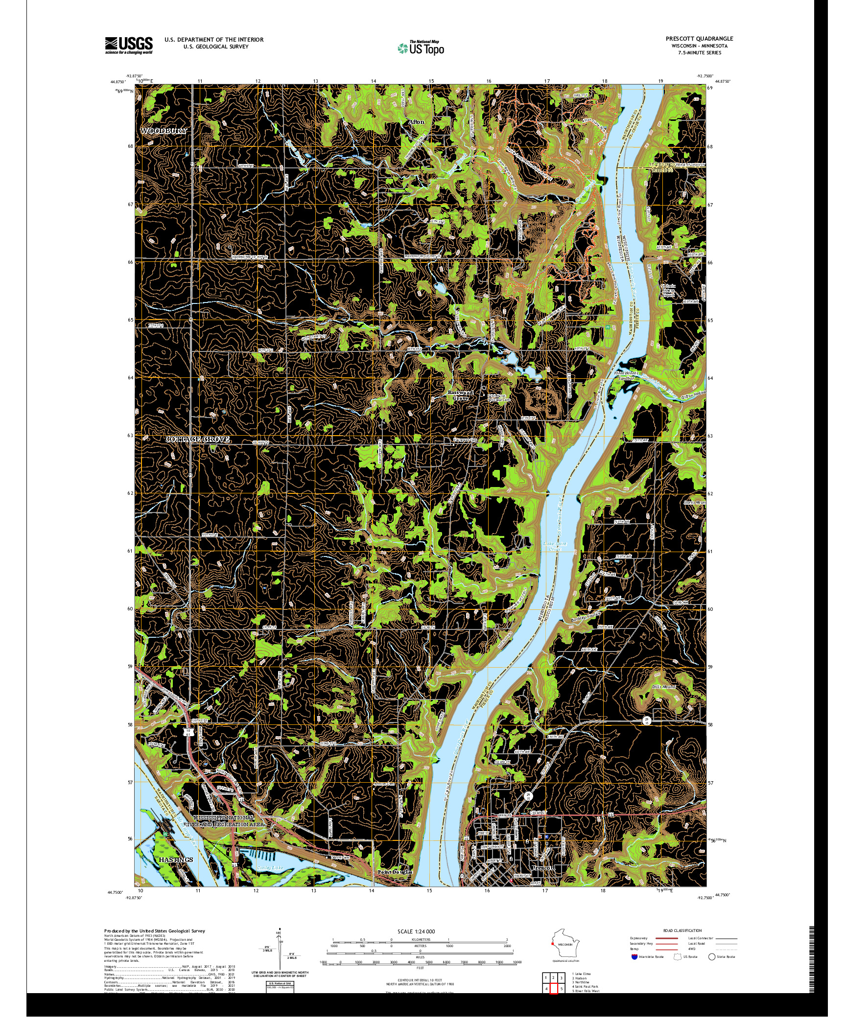 US TOPO 7.5-MINUTE MAP FOR PRESCOTT, WI,MN