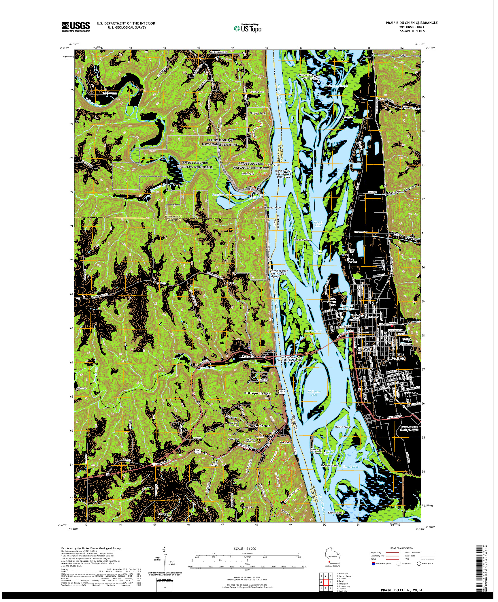 US TOPO 7.5-MINUTE MAP FOR PRAIRIE DU CHIEN, WI,IA