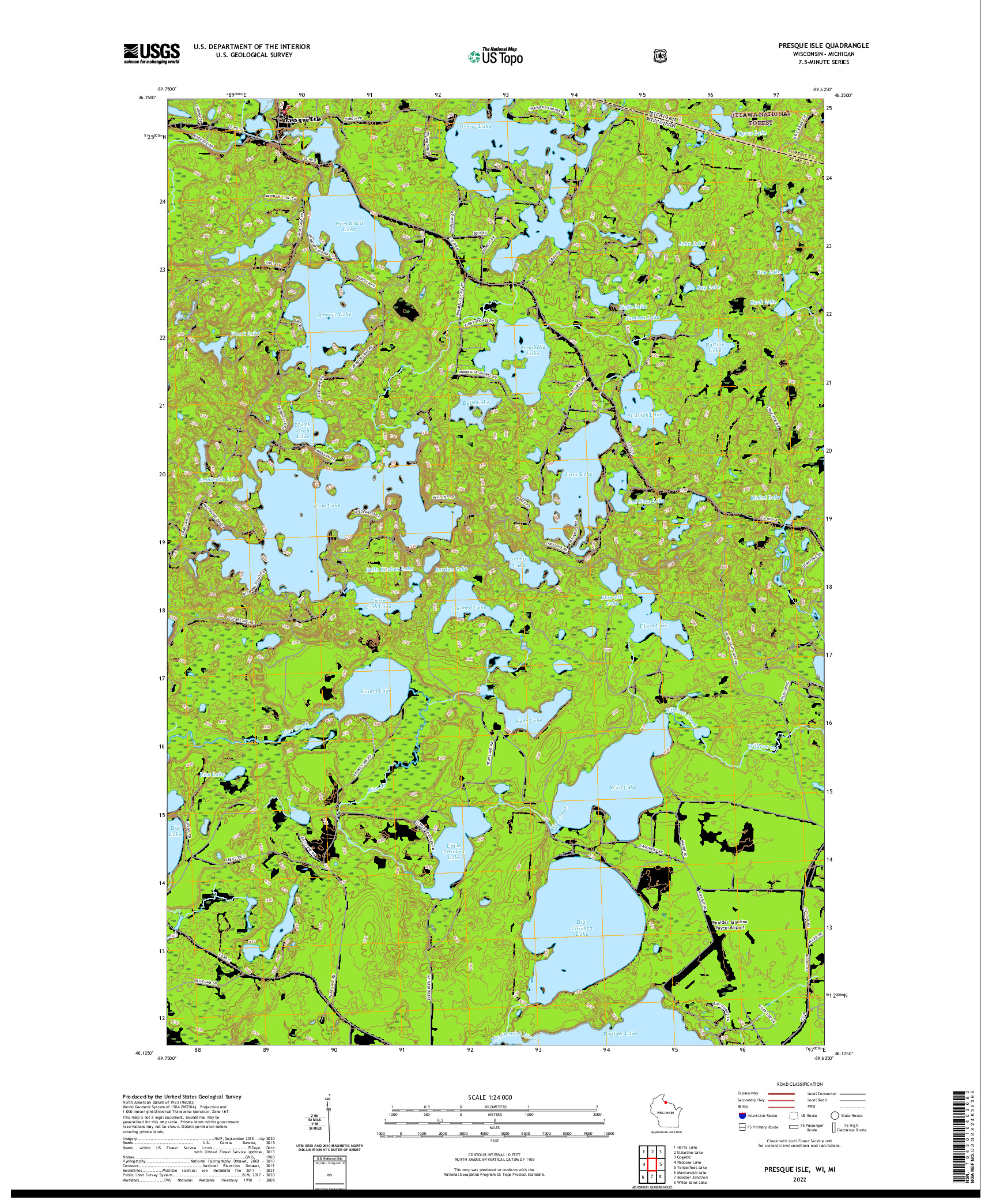 US TOPO 7.5-MINUTE MAP FOR PRESQUE ISLE, WI,MI