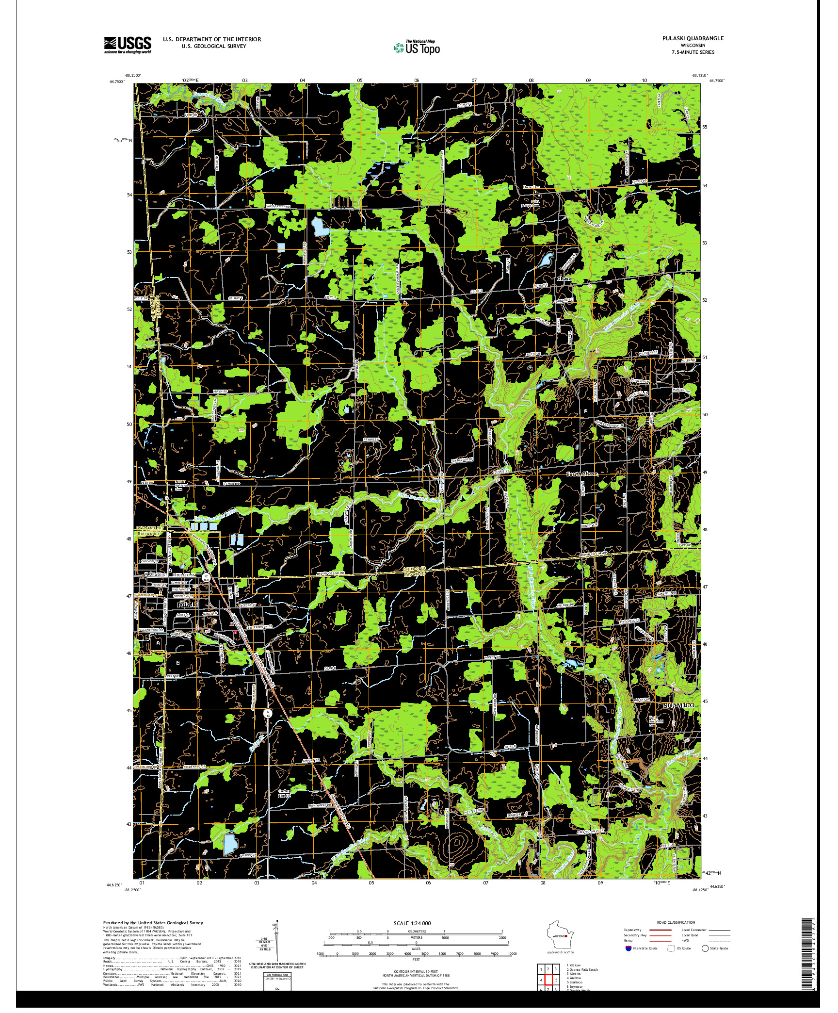 US TOPO 7.5-MINUTE MAP FOR PULASKI, WI