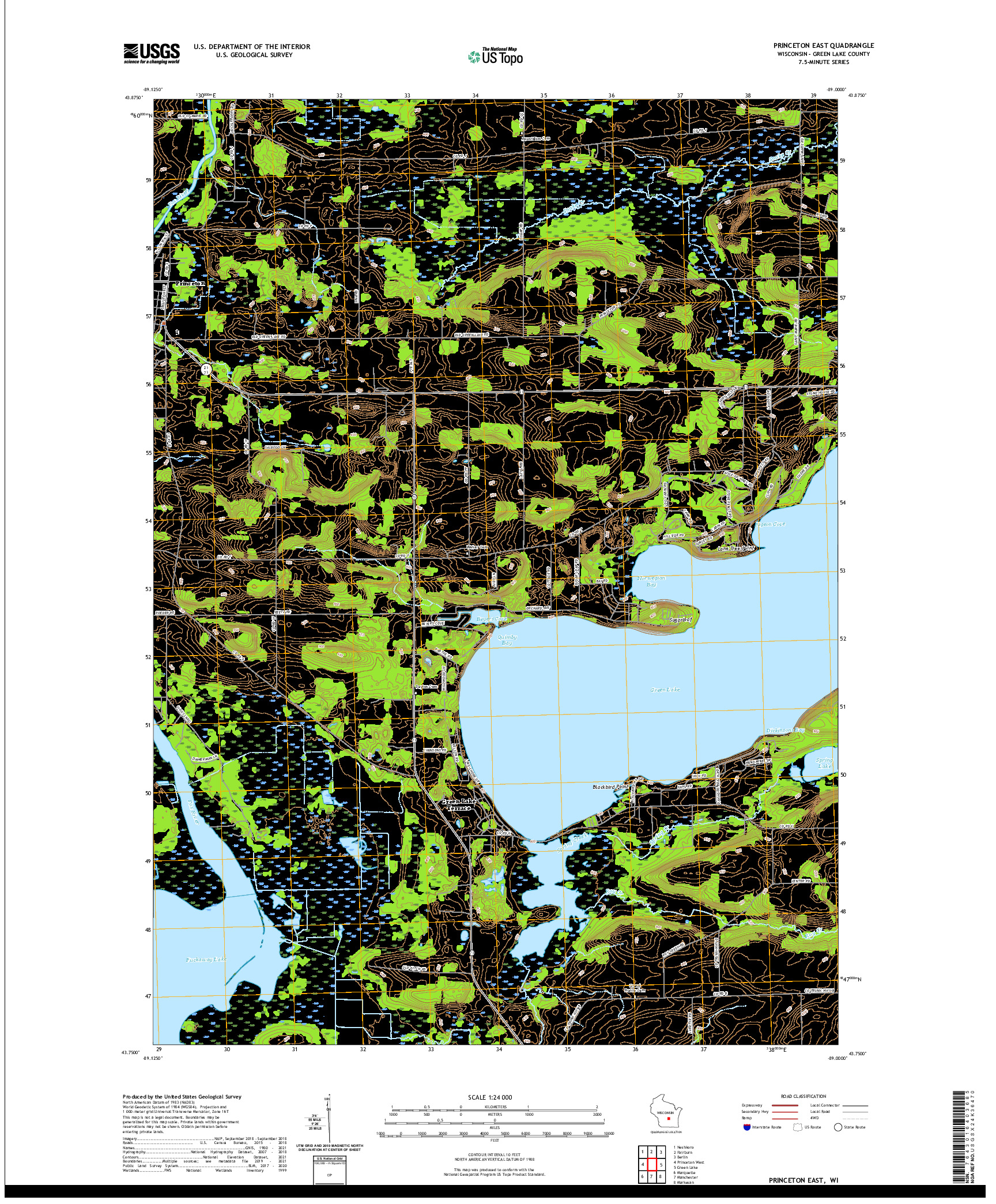 US TOPO 7.5-MINUTE MAP FOR PRINCETON EAST, WI