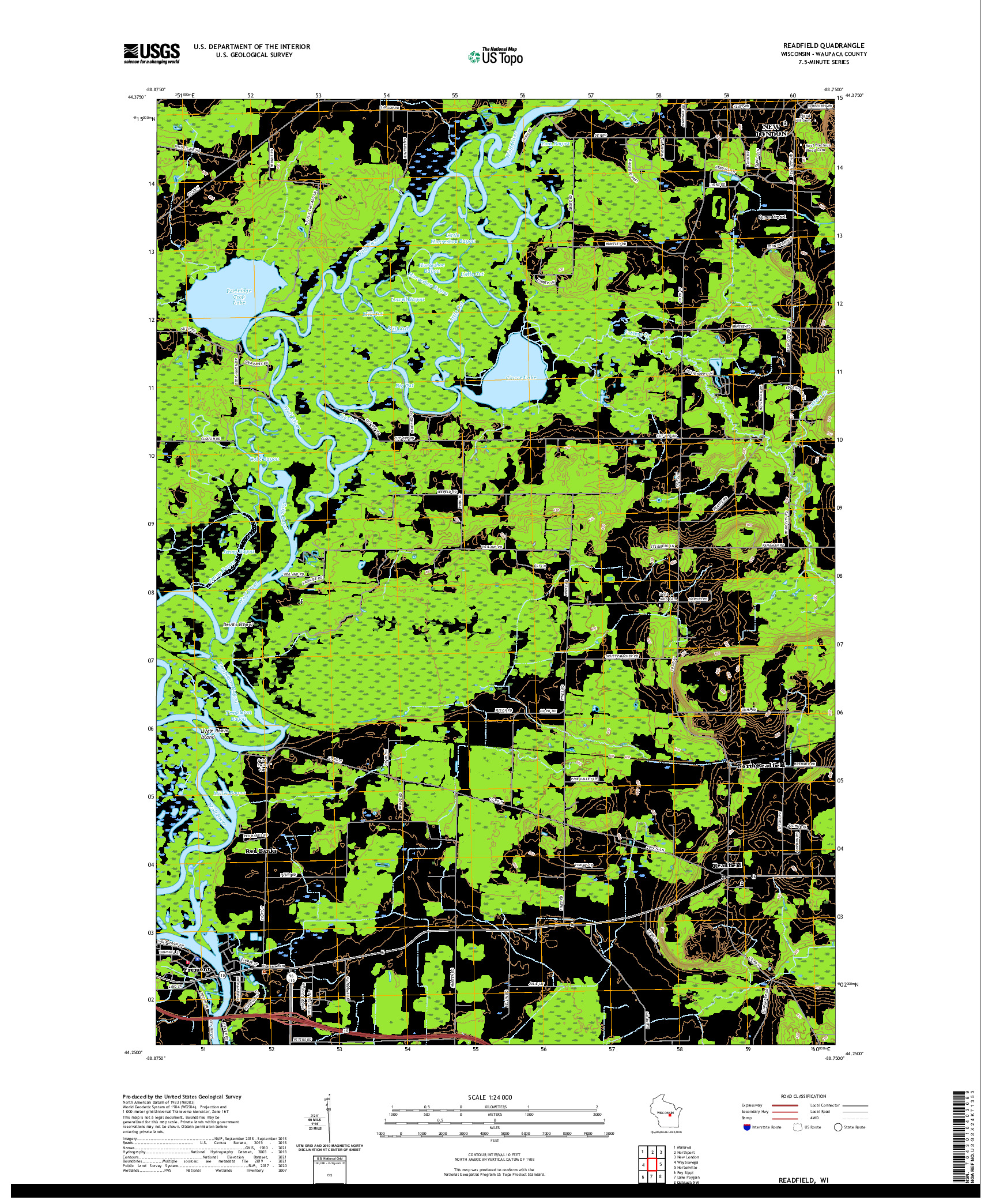 US TOPO 7.5-MINUTE MAP FOR READFIELD, WI