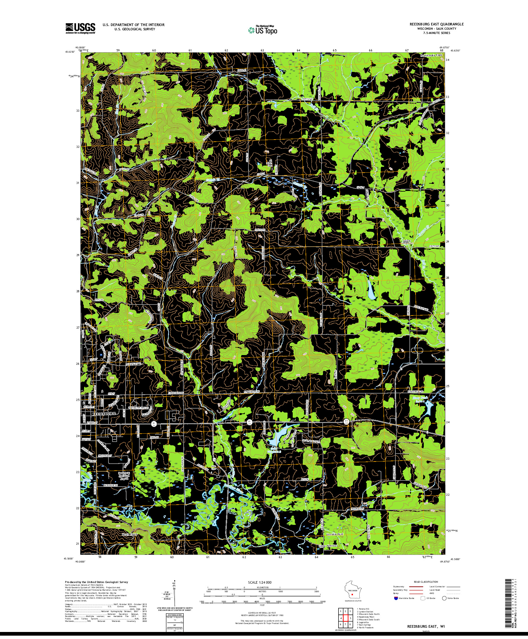 US TOPO 7.5-MINUTE MAP FOR REEDSBURG EAST, WI