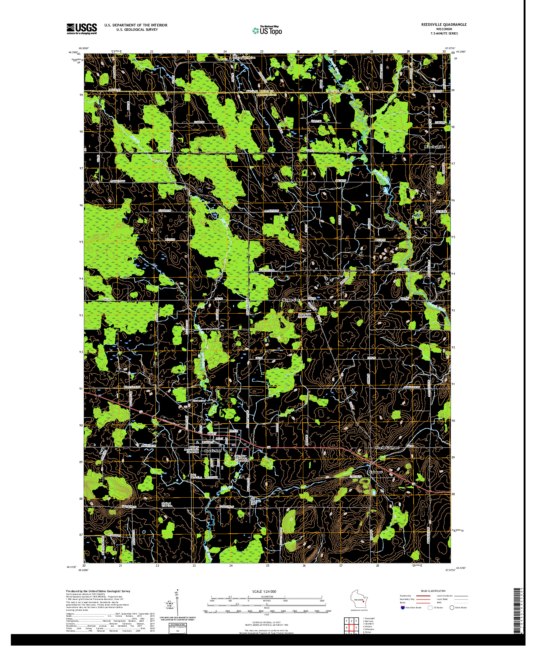 US TOPO 7.5-MINUTE MAP FOR REEDSVILLE, WI