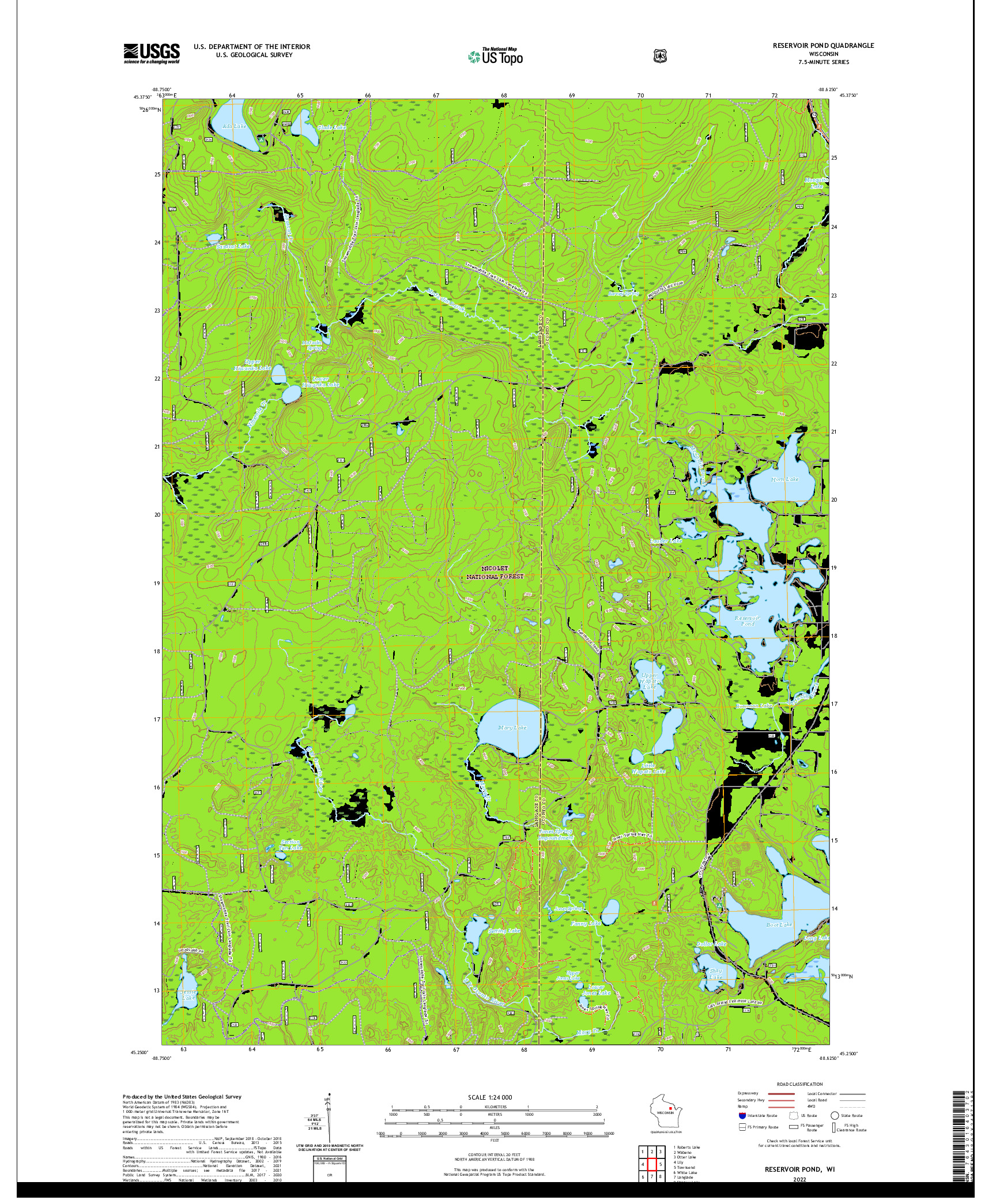 US TOPO 7.5-MINUTE MAP FOR RESERVOIR POND, WI