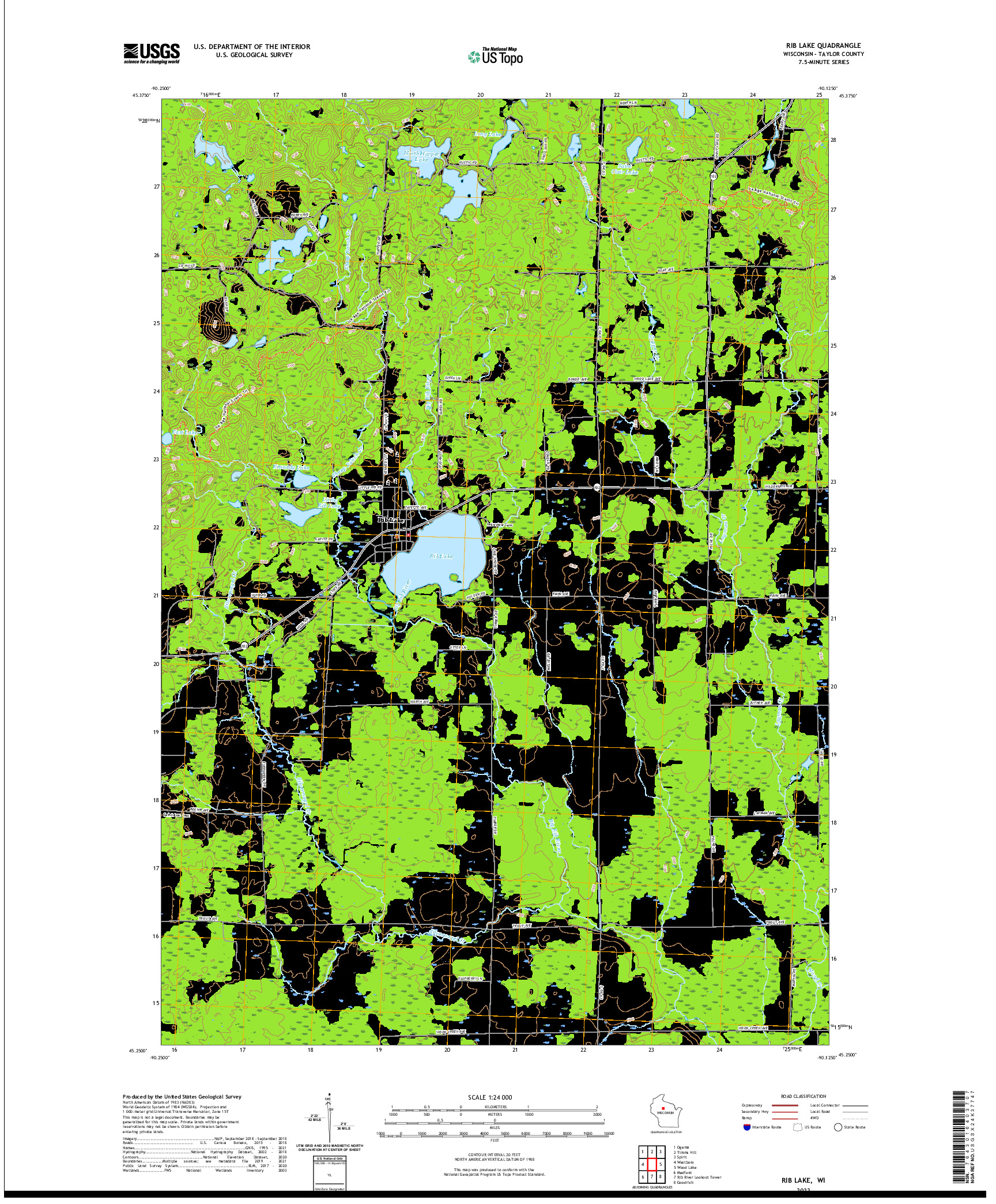 US TOPO 7.5-MINUTE MAP FOR RIB LAKE, WI