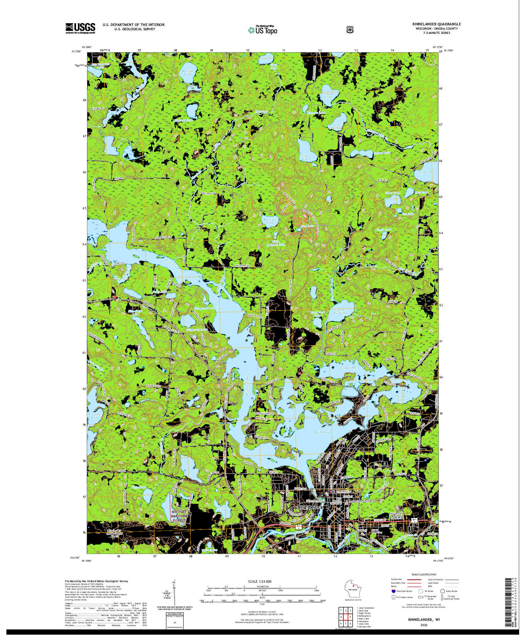 US TOPO 7.5-MINUTE MAP FOR RHINELANDER, WI