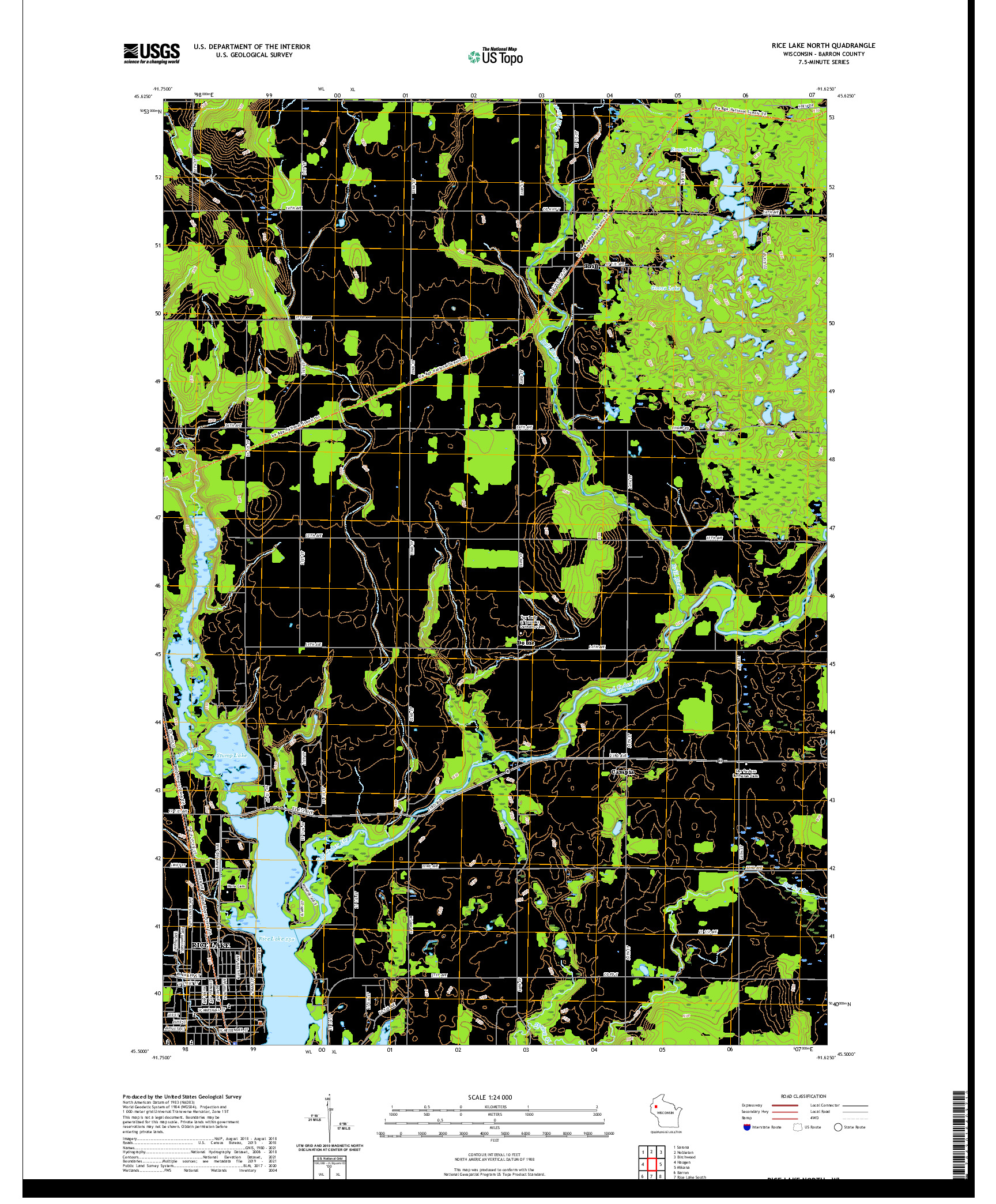 US TOPO 7.5-MINUTE MAP FOR RICE LAKE NORTH, WI