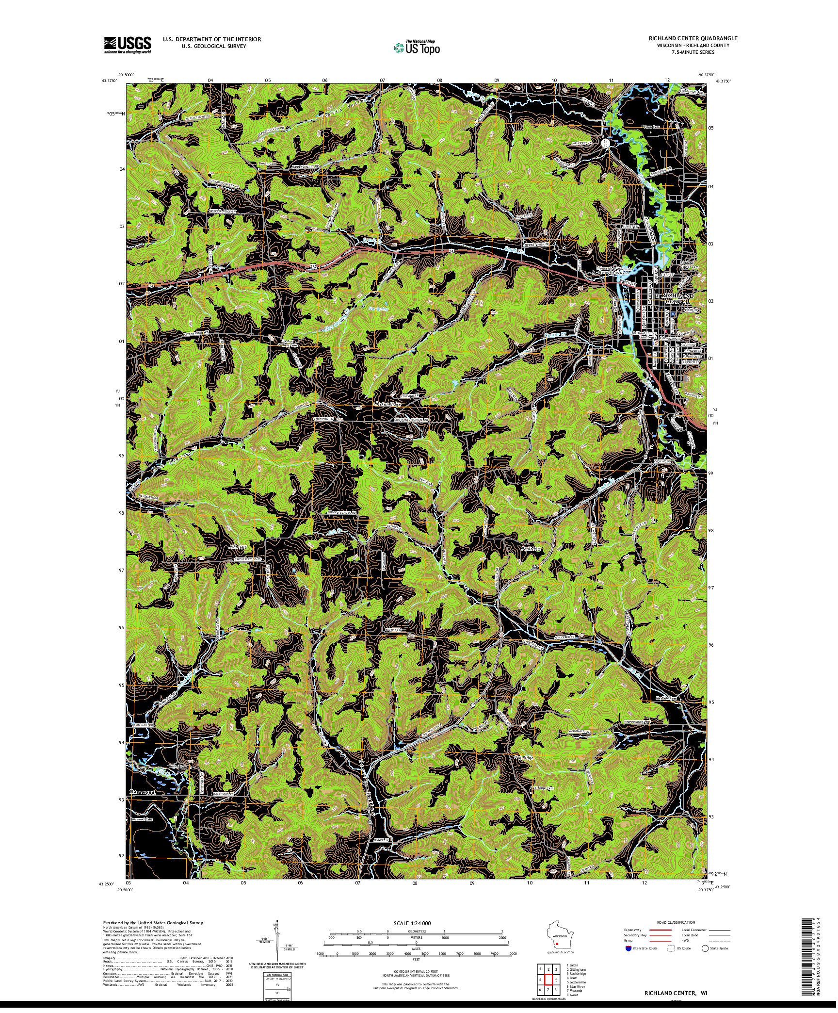 US TOPO 7.5-MINUTE MAP FOR RICHLAND CENTER, WI