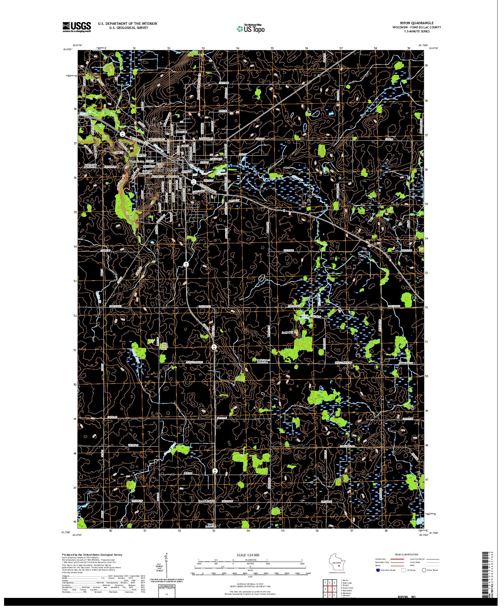 US TOPO 7.5-MINUTE MAP FOR RIPON, WI