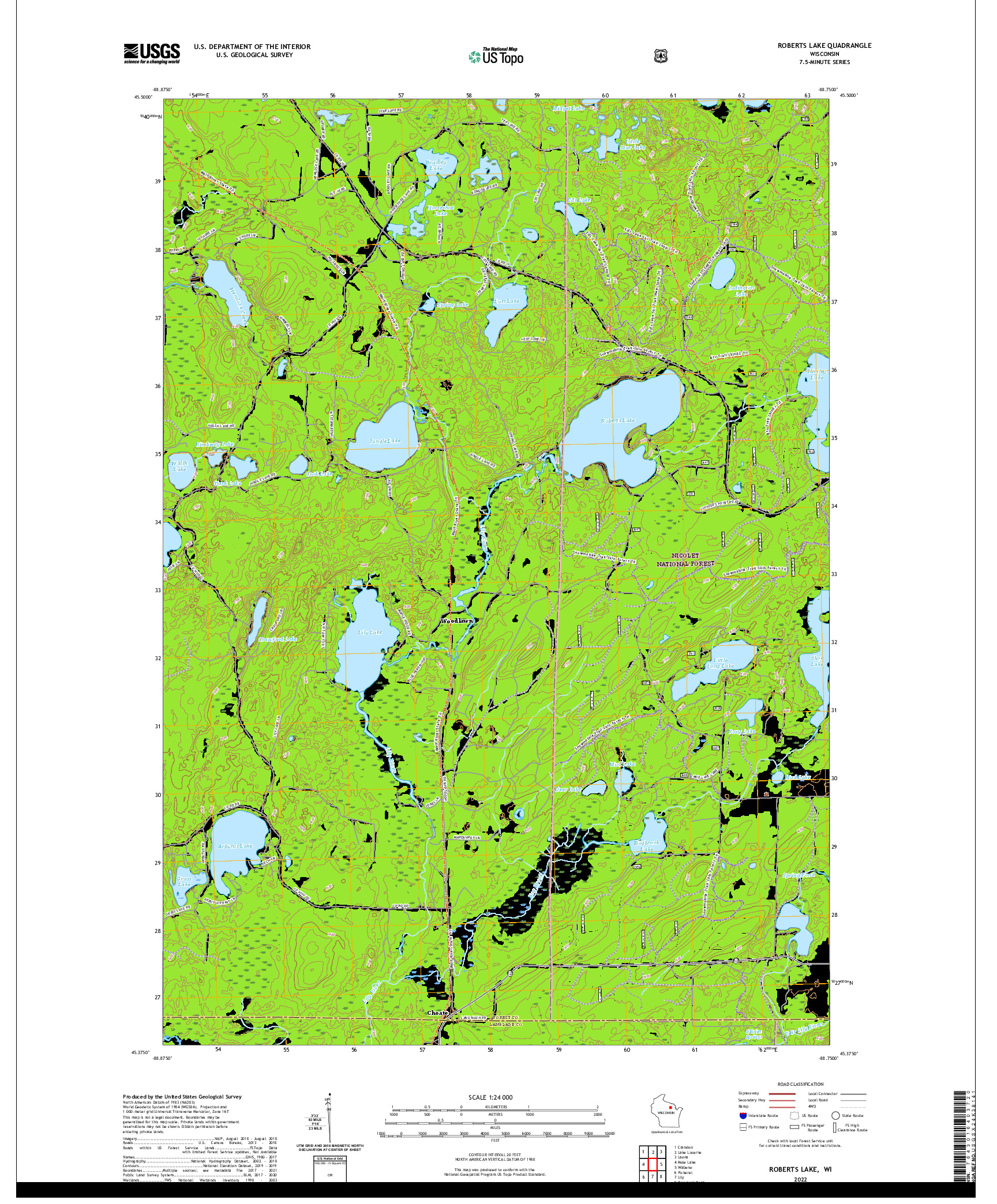 US TOPO 7.5-MINUTE MAP FOR ROBERTS LAKE, WI