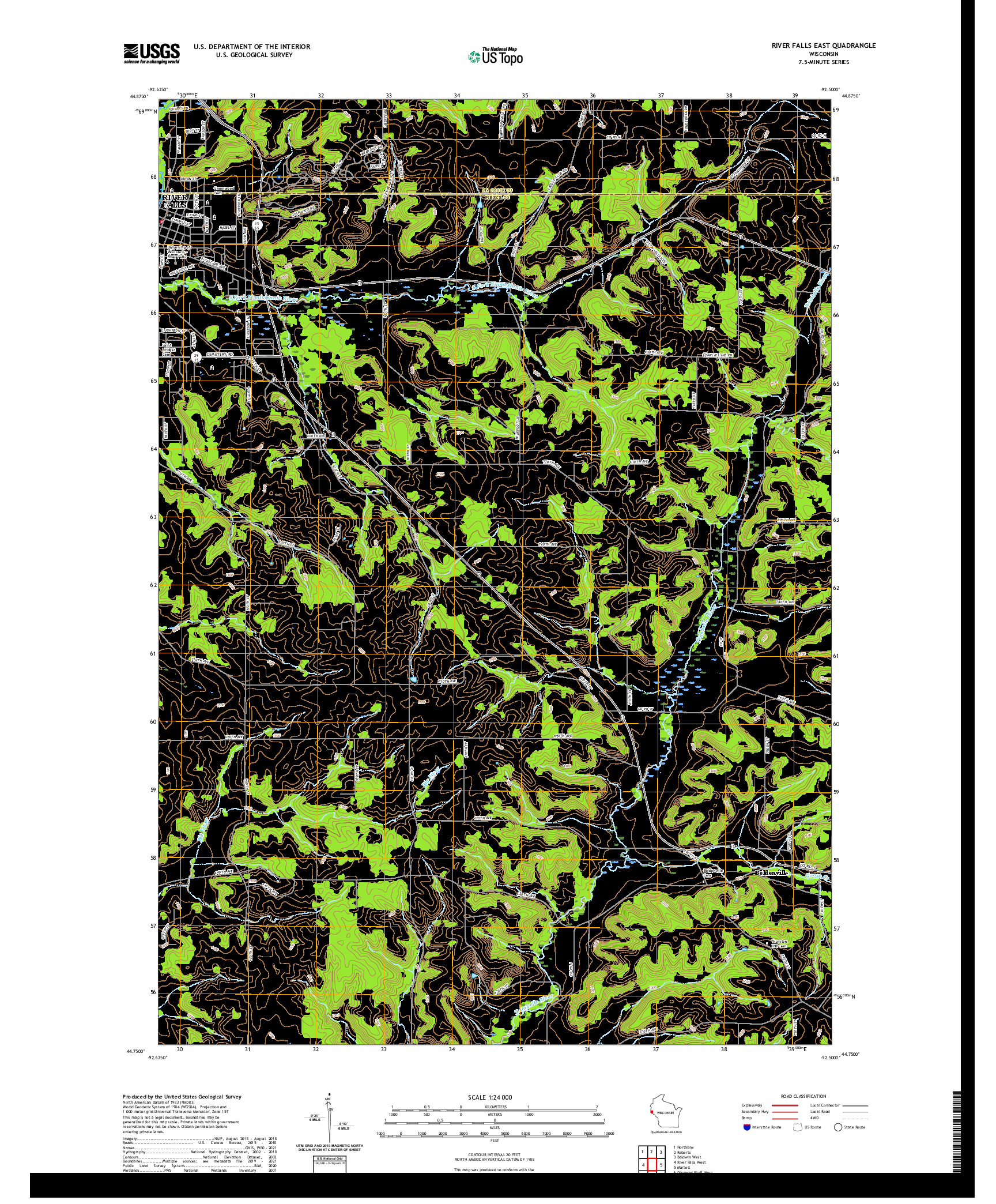 US TOPO 7.5-MINUTE MAP FOR RIVER FALLS EAST, WI