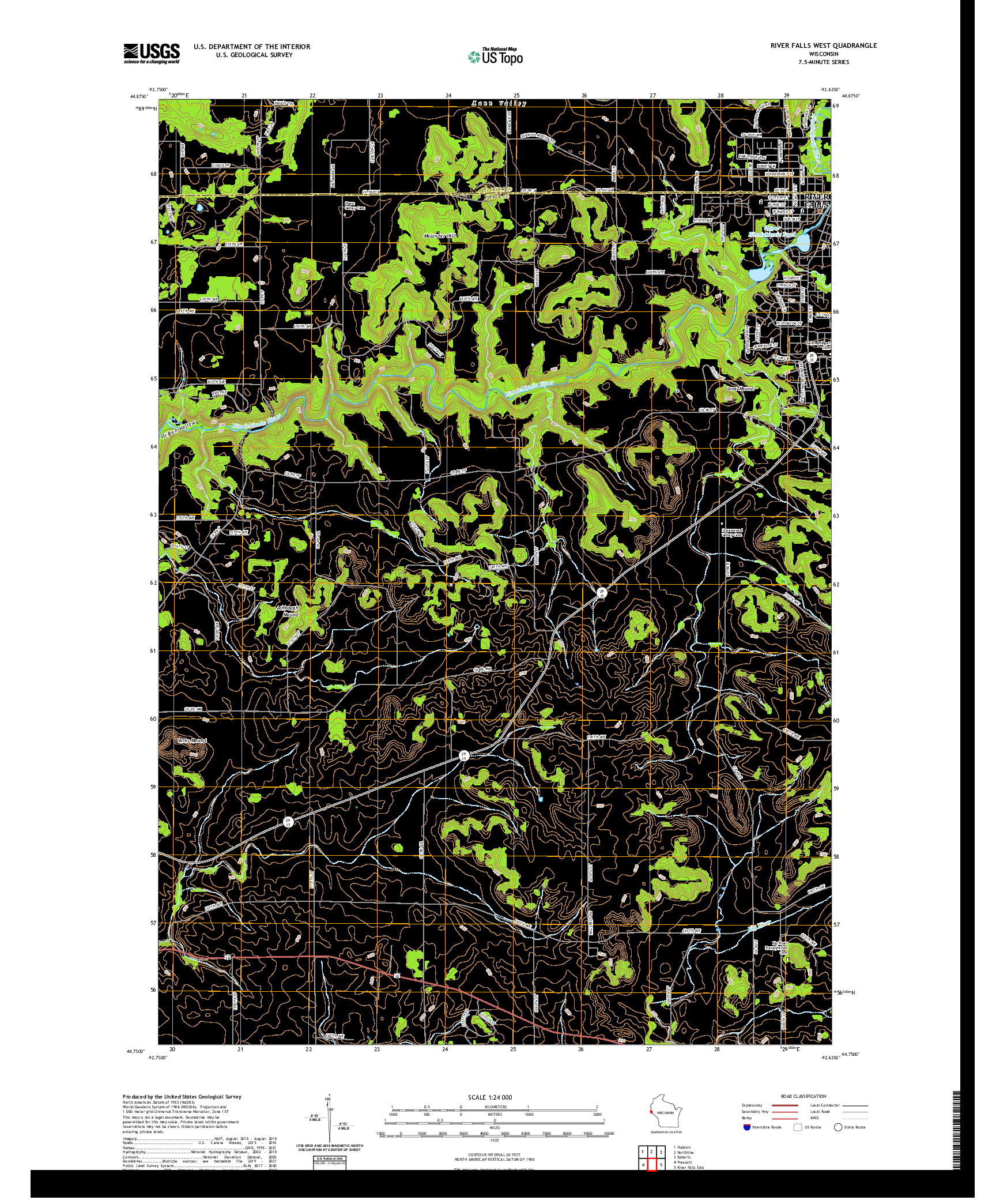 US TOPO 7.5-MINUTE MAP FOR RIVER FALLS WEST, WI