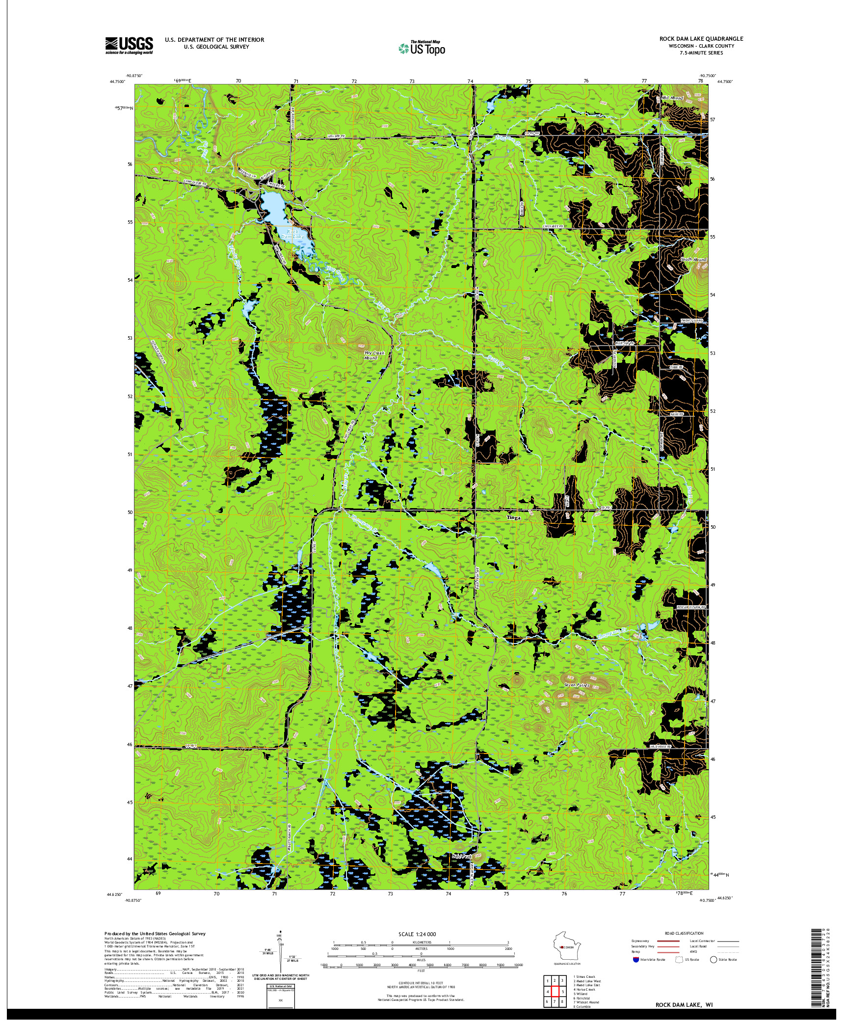 US TOPO 7.5-MINUTE MAP FOR ROCK DAM LAKE, WI