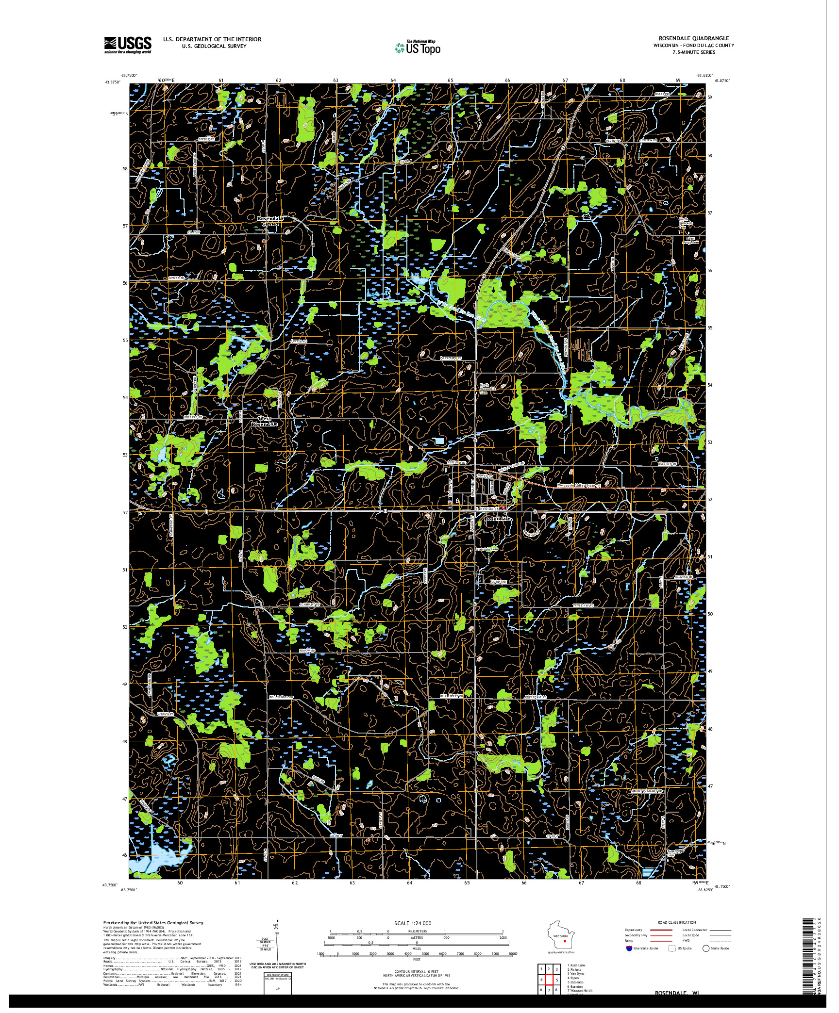 US TOPO 7.5-MINUTE MAP FOR ROSENDALE, WI