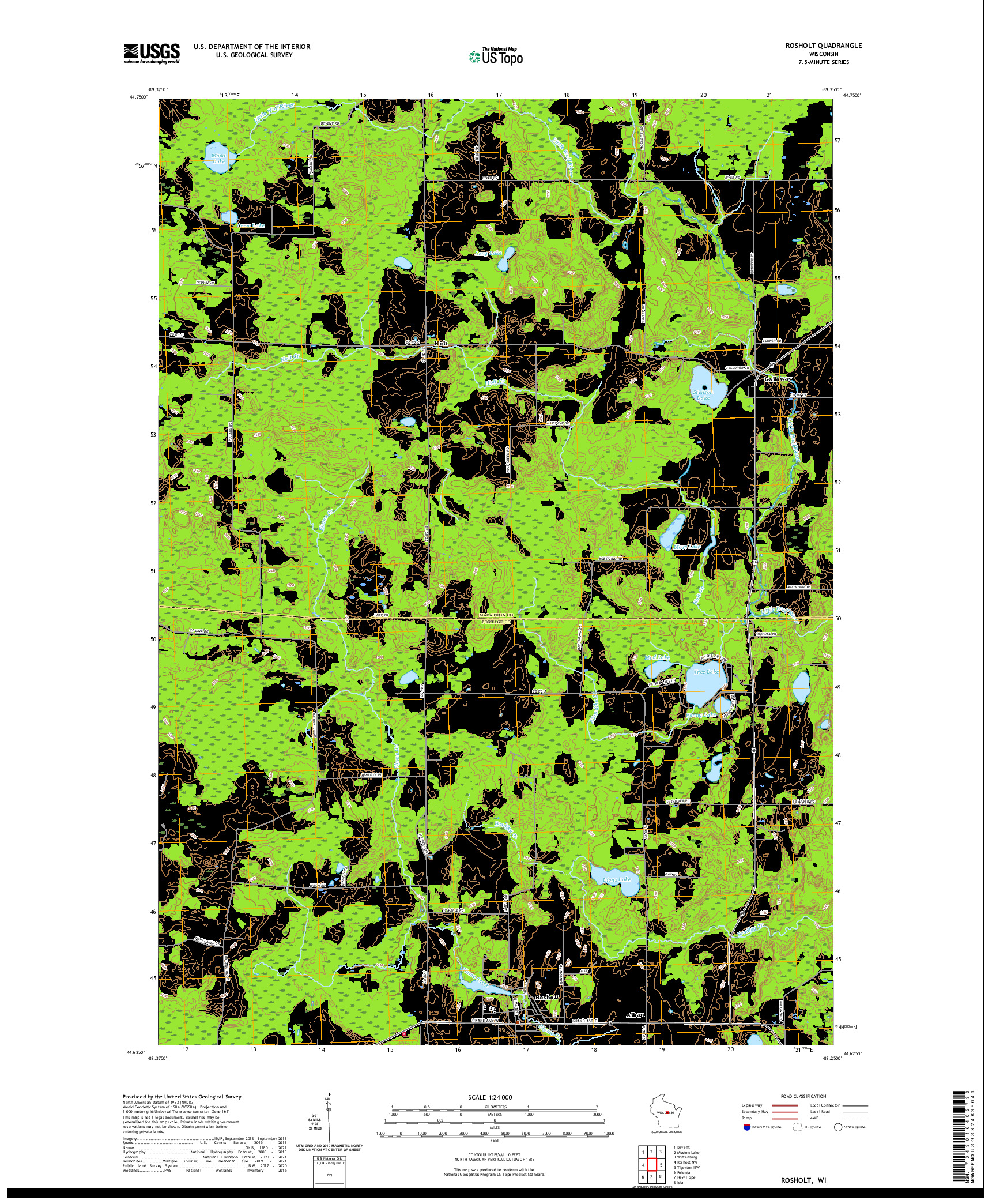 US TOPO 7.5-MINUTE MAP FOR ROSHOLT, WI