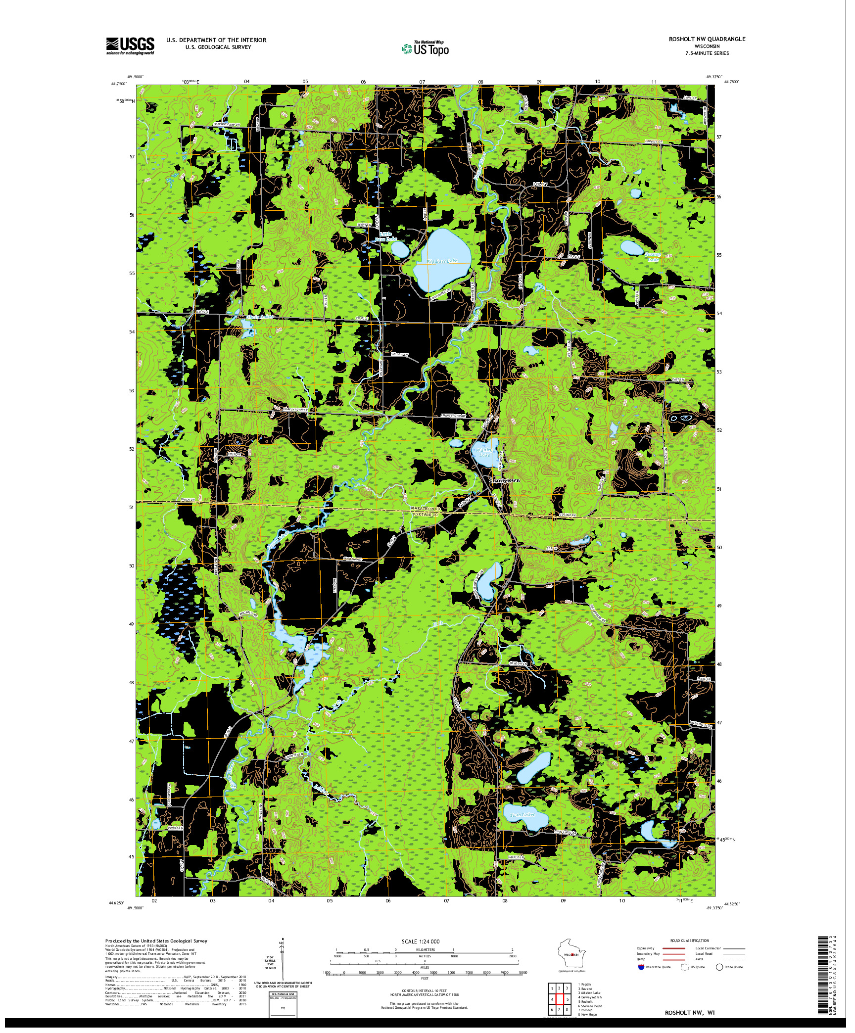 US TOPO 7.5-MINUTE MAP FOR ROSHOLT NW, WI