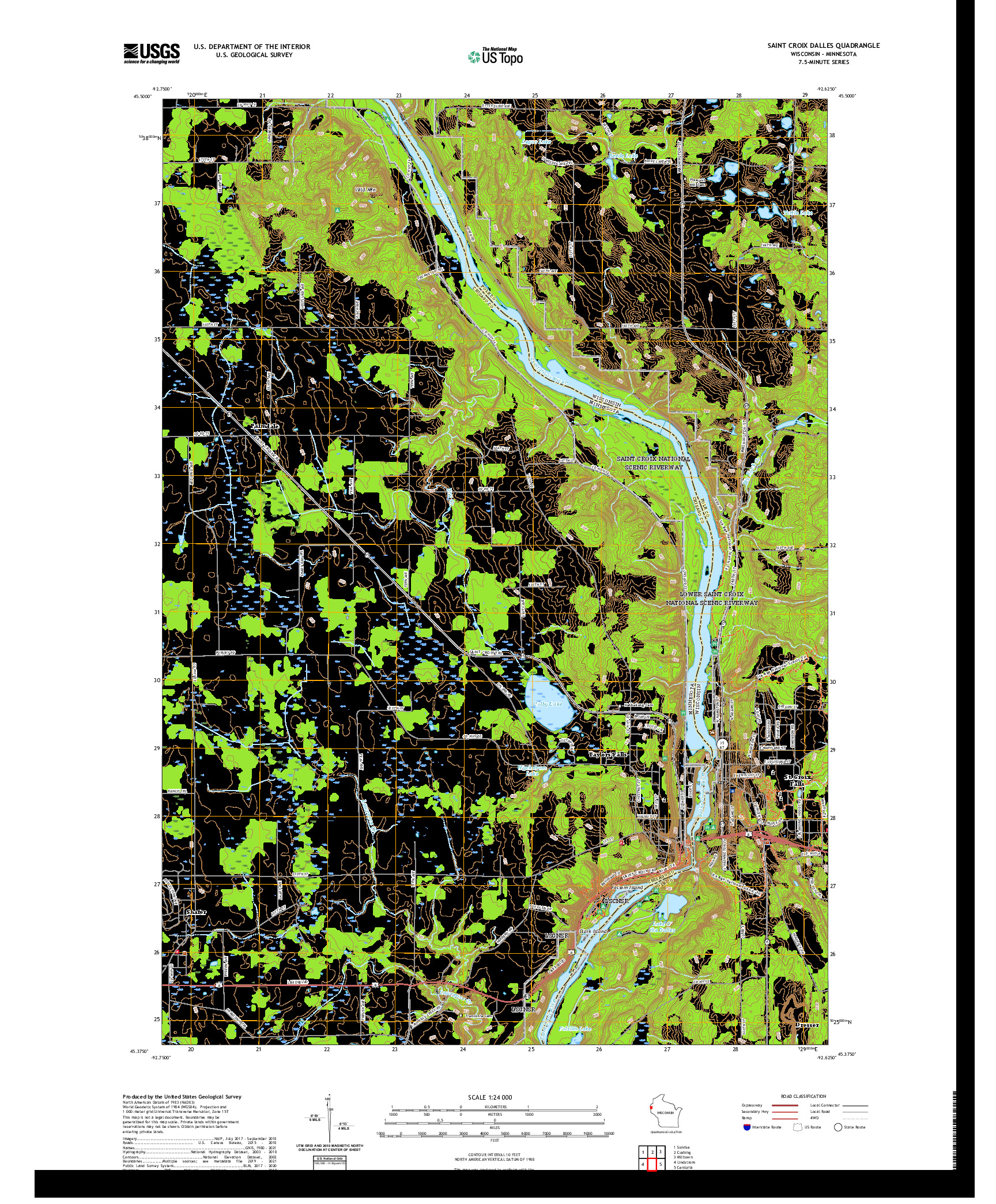 US TOPO 7.5-MINUTE MAP FOR SAINT CROIX DALLES, WI,MN