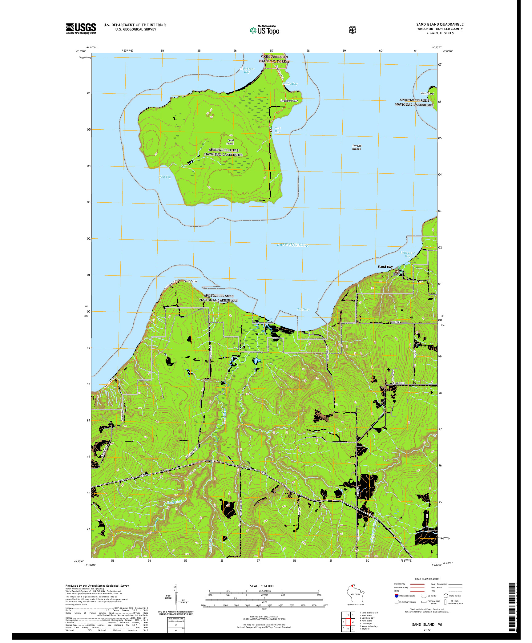 US TOPO 7.5-MINUTE MAP FOR SAND ISLAND, WI