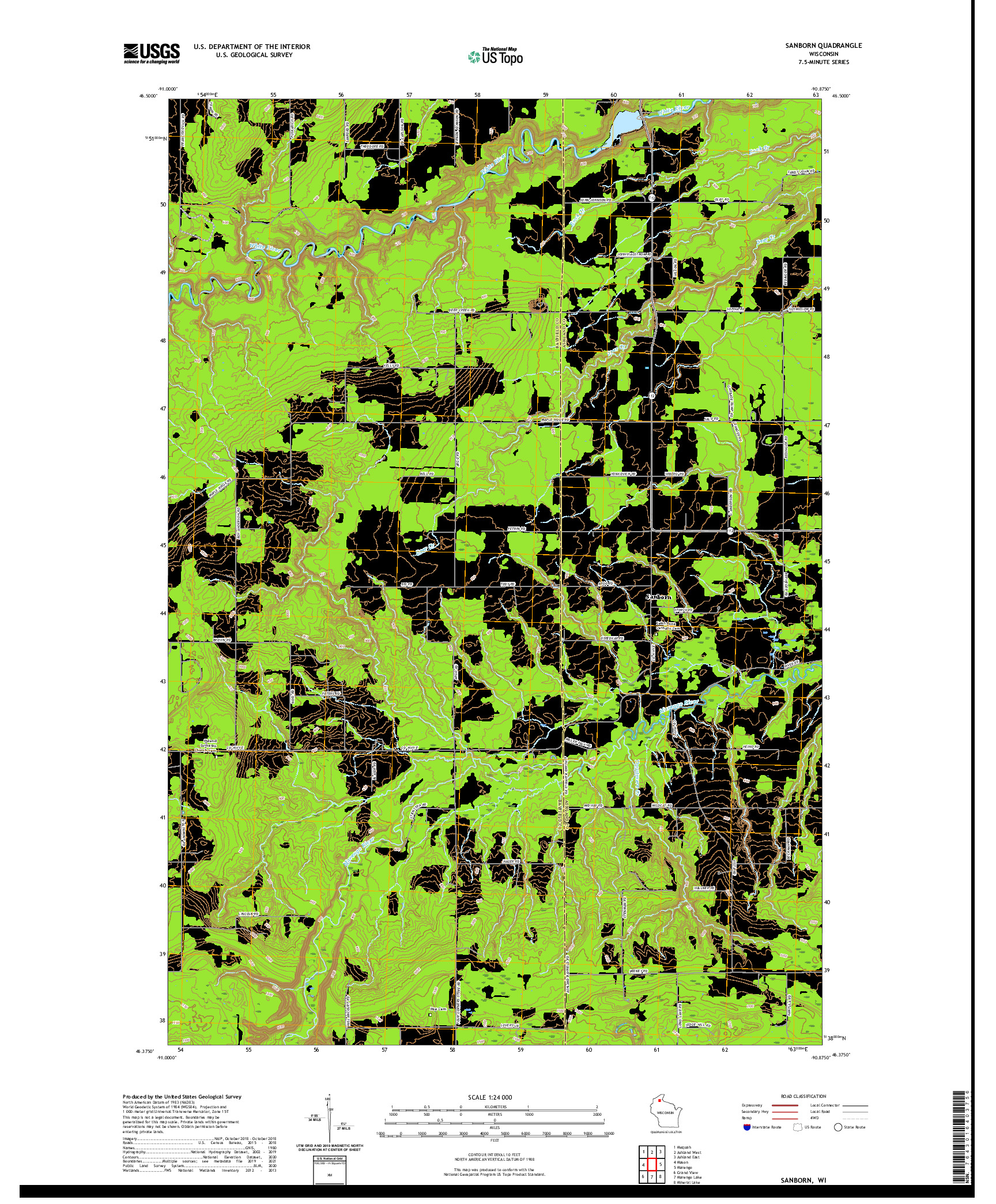 US TOPO 7.5-MINUTE MAP FOR SANBORN, WI