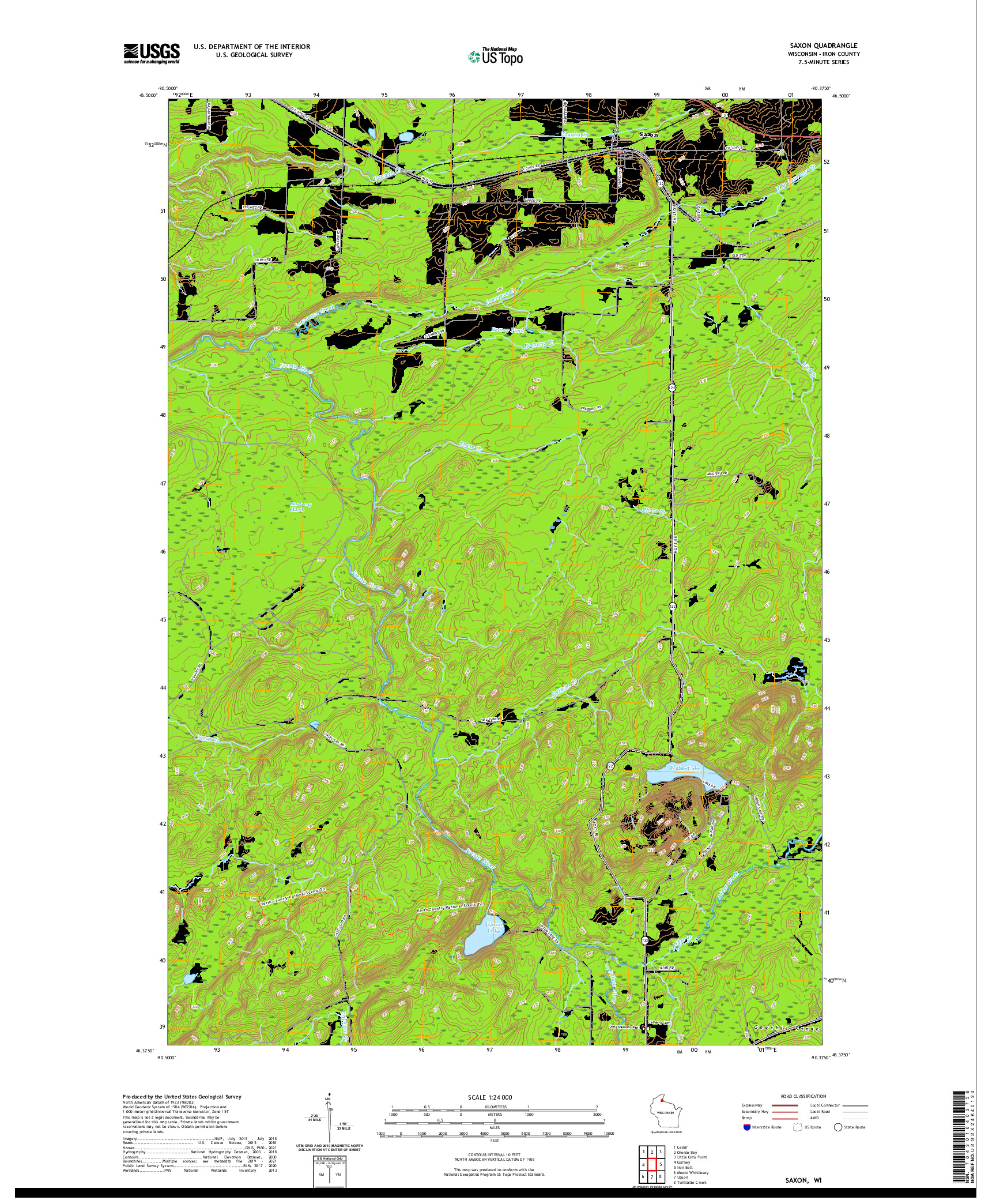 US TOPO 7.5-MINUTE MAP FOR SAXON, WI