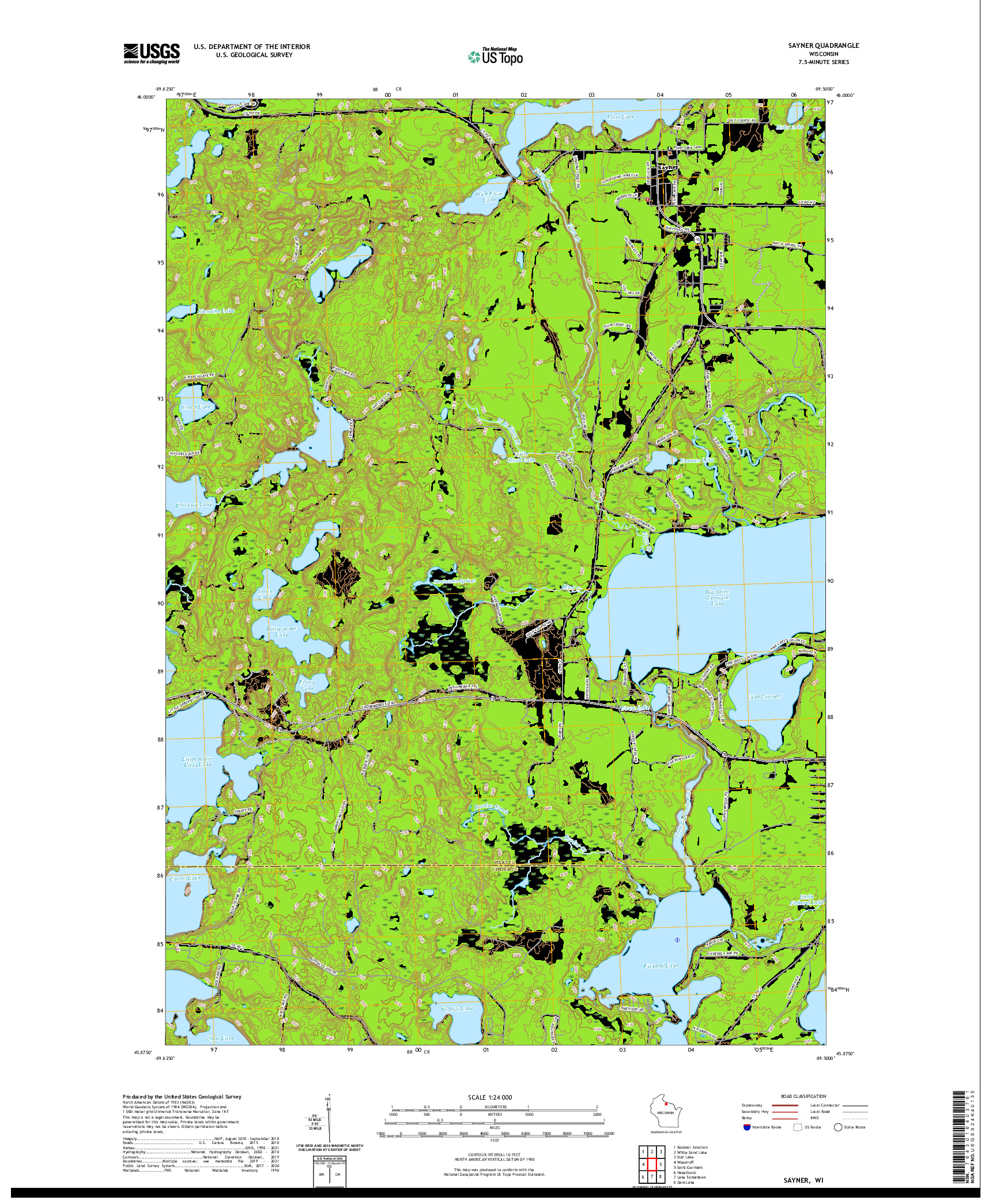 US TOPO 7.5-MINUTE MAP FOR SAYNER, WI