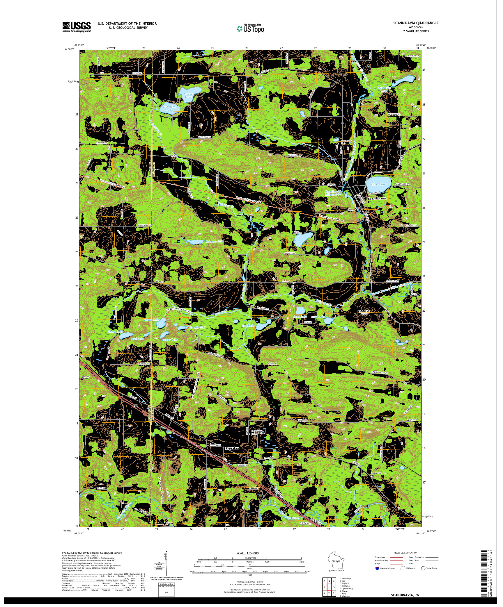 US TOPO 7.5-MINUTE MAP FOR SCANDINAVIA, WI