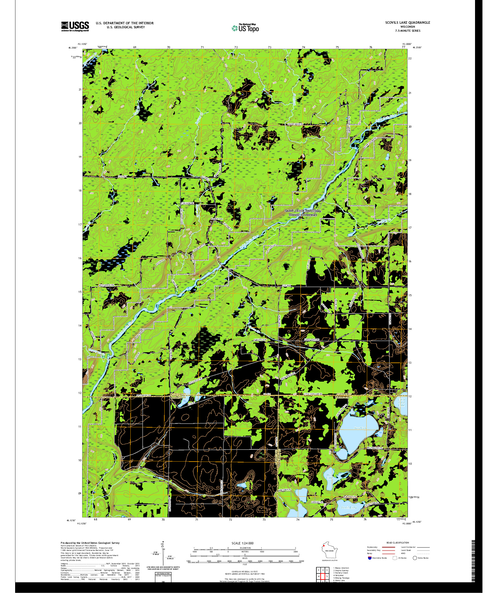 US TOPO 7.5-MINUTE MAP FOR SCOVILS LAKE, WI