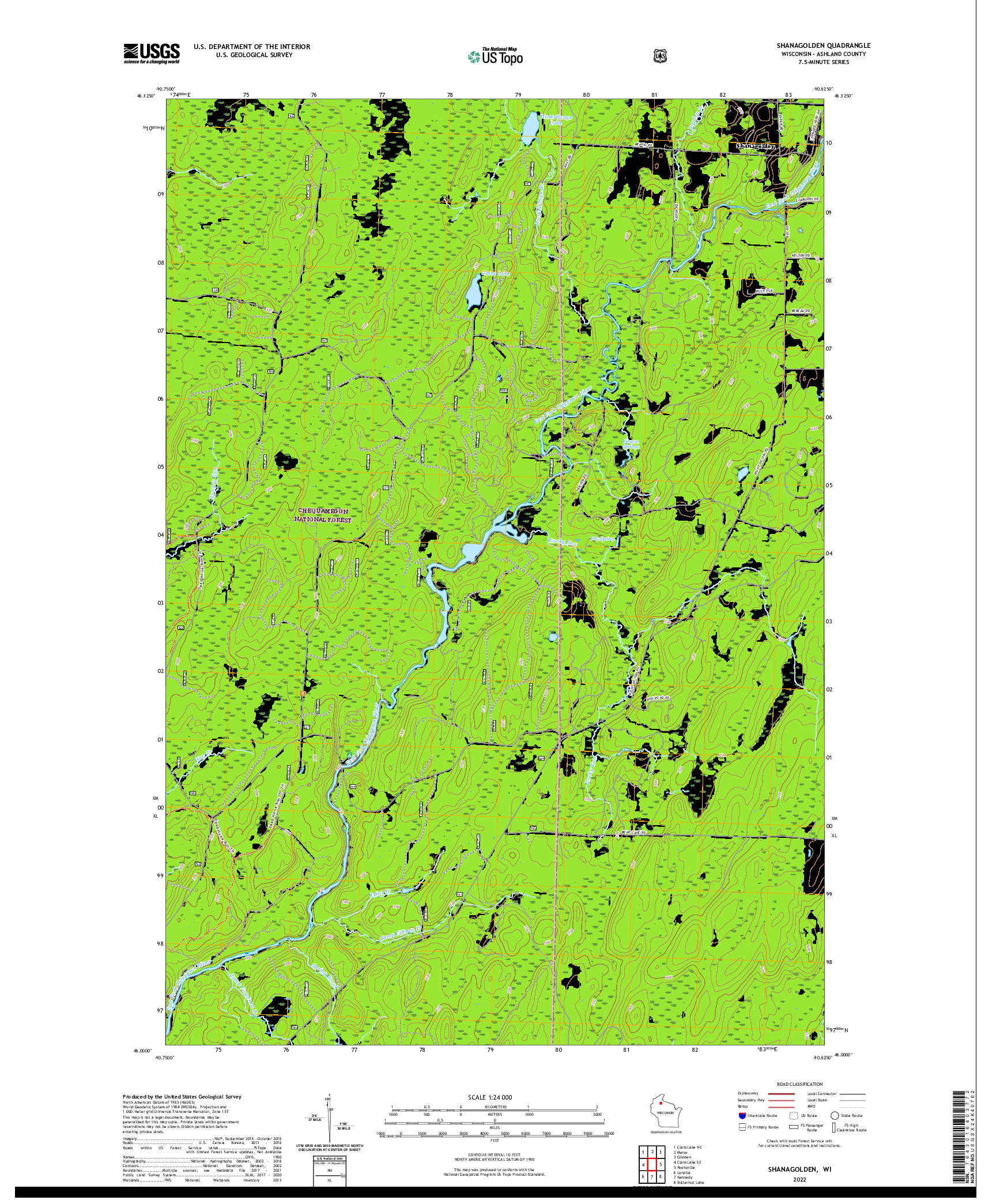 US TOPO 7.5-MINUTE MAP FOR SHANAGOLDEN, WI